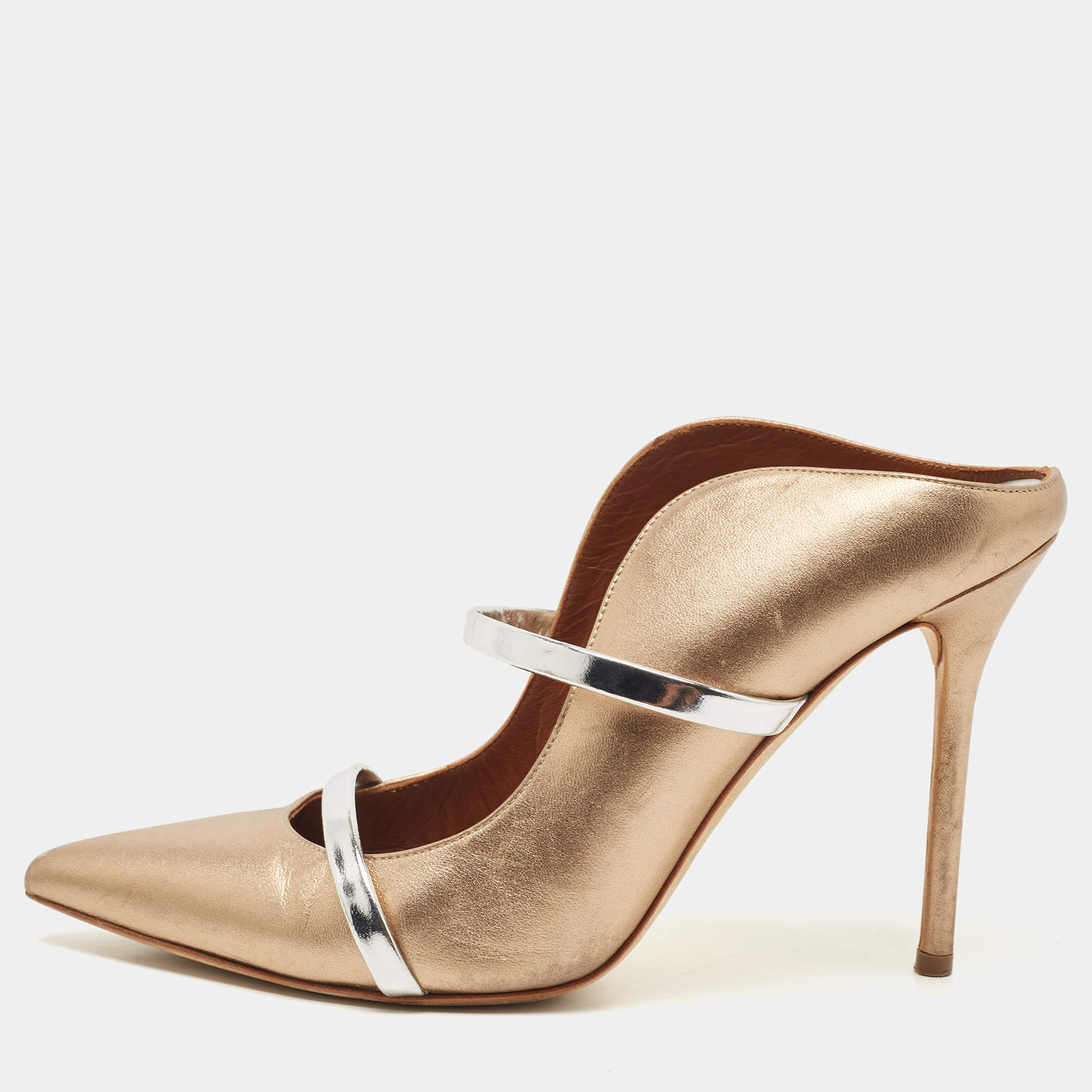 Pre Owned Malone Souliers Metallic Leather Maureen Mules Size 39