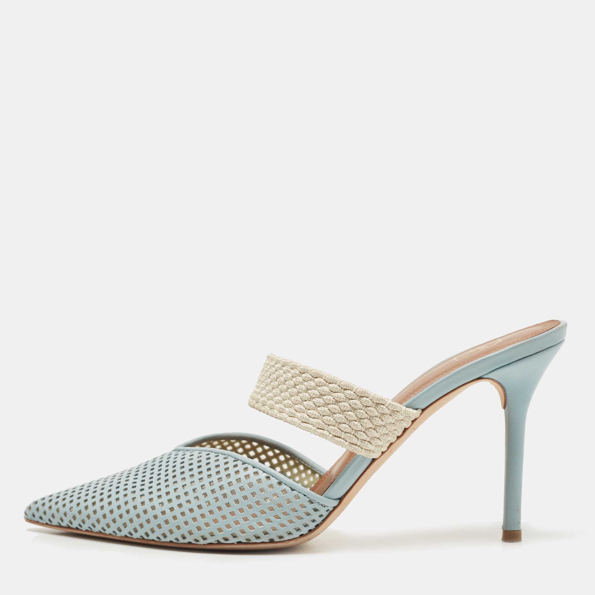 Pre Owned Malone Souliers Blue Leather and Canvas Maisie Sandals Size 39