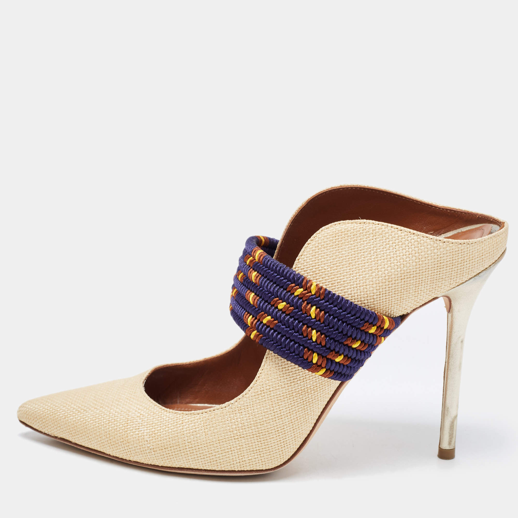 Pre Owned Malone Souliers Beige Raffia Mara Pumps Size 38