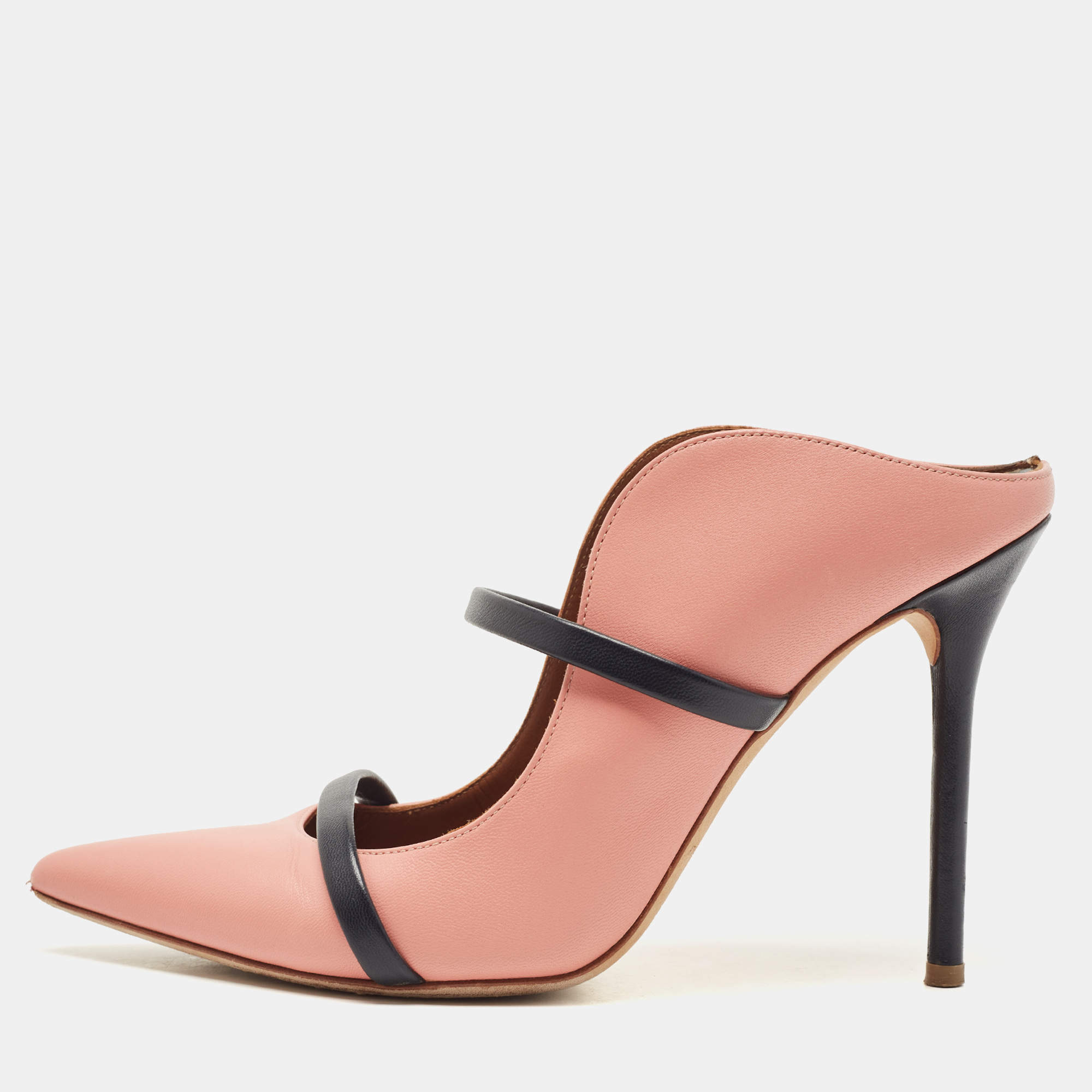 Pre Owned Malone Souliers Pink/Black Leather Maureen Pumps Size 38