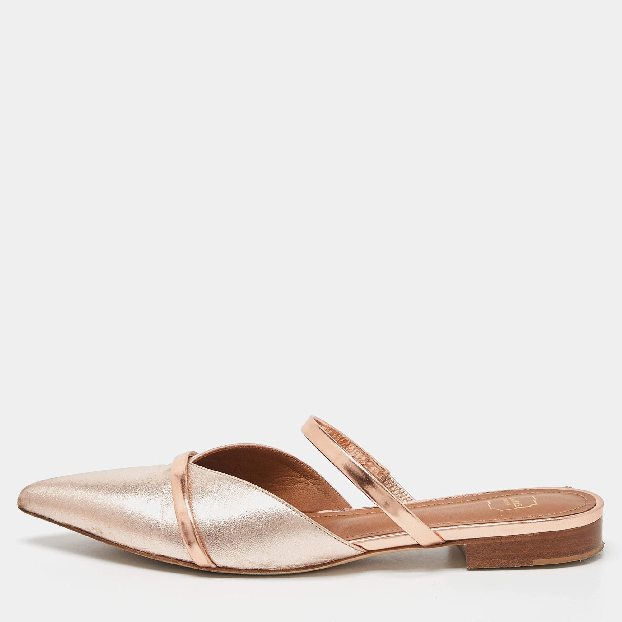 Pre Owned Malone Souliers Rose Gold Leather Frankie Mary Jane Flat Mules Size 39