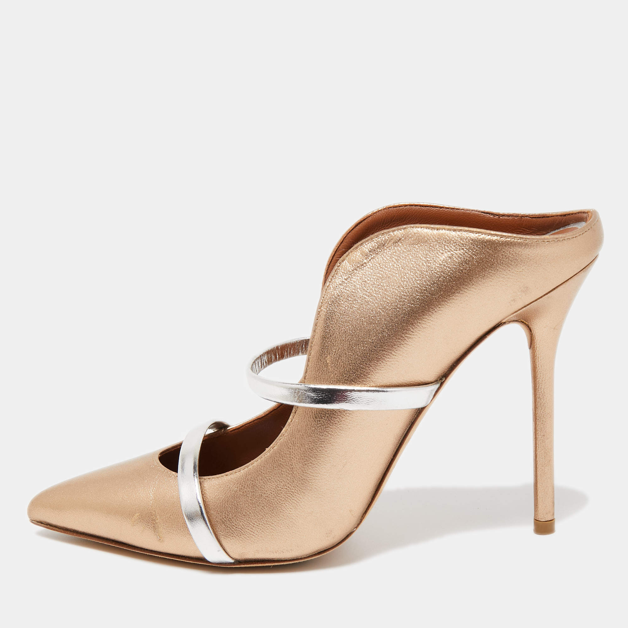 Pre Owned Malone Souliers Metallic Gold/Silver Leather Maureen Mules Size 38