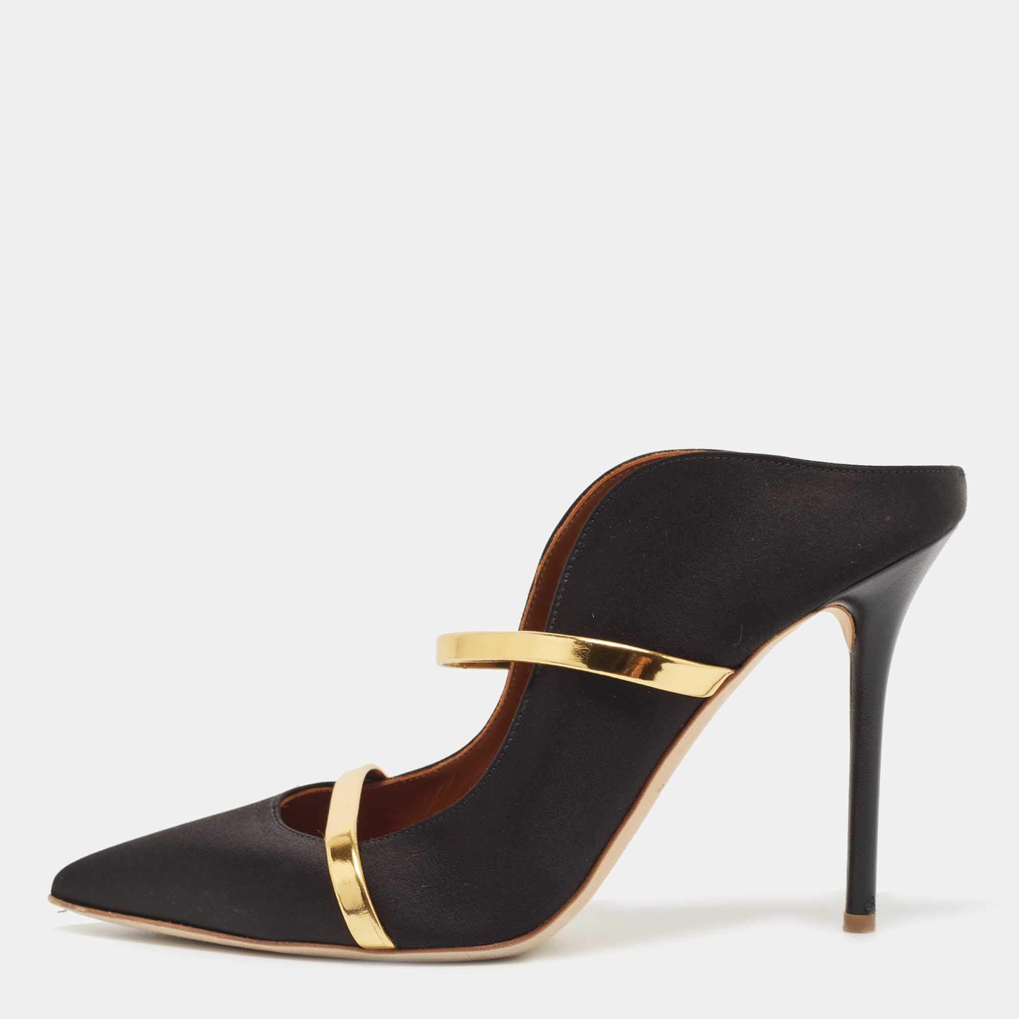 Pre Owned Malone Souliers Black Satin Maureen Mules Size 39