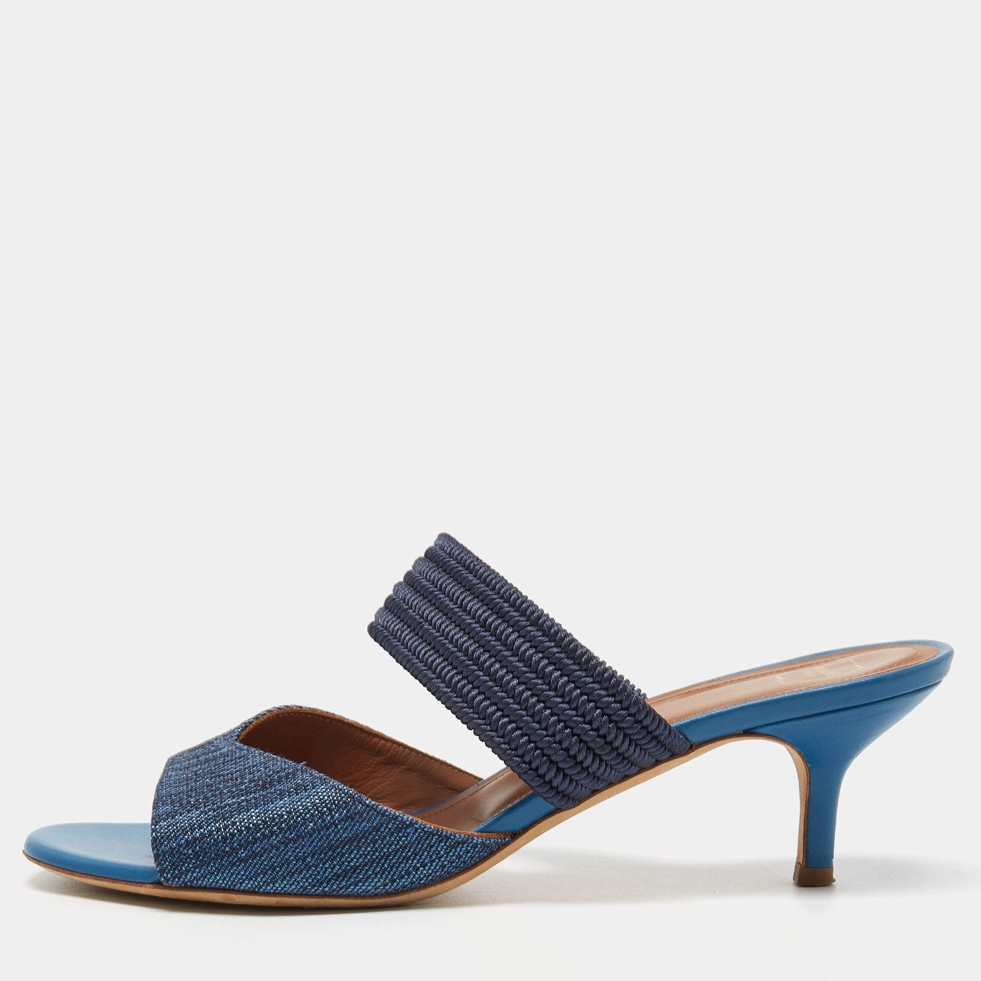 Pre Owned Malone Souliers Blue Canvas Milena Slide Sandals Size 39