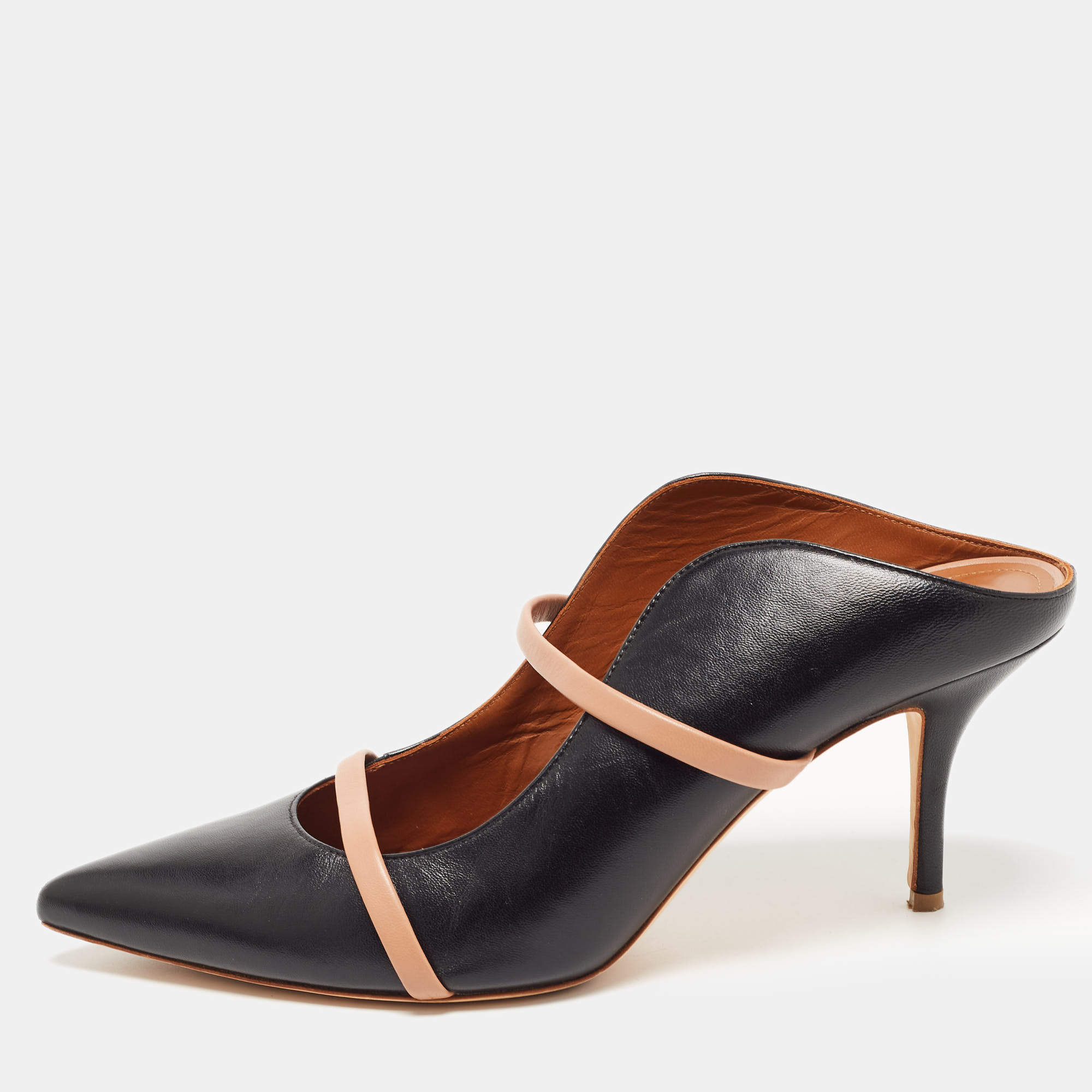 Pre Owned Malone Souliers Black/Beige Leather Maureen Mules Size 42