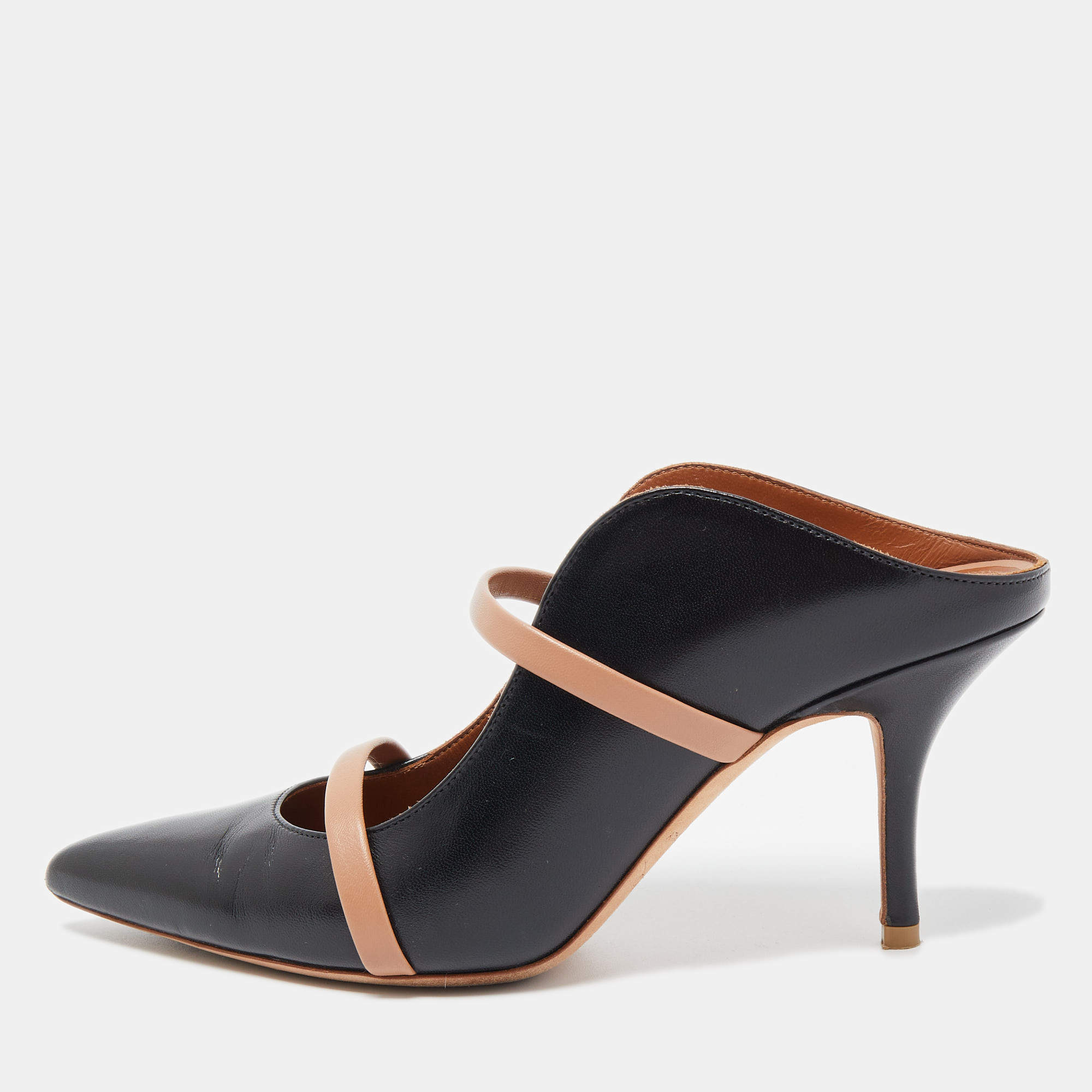 مملوكة مسبقًا Malone Souliers Black/Beige Leather Mureen Mules Size 37