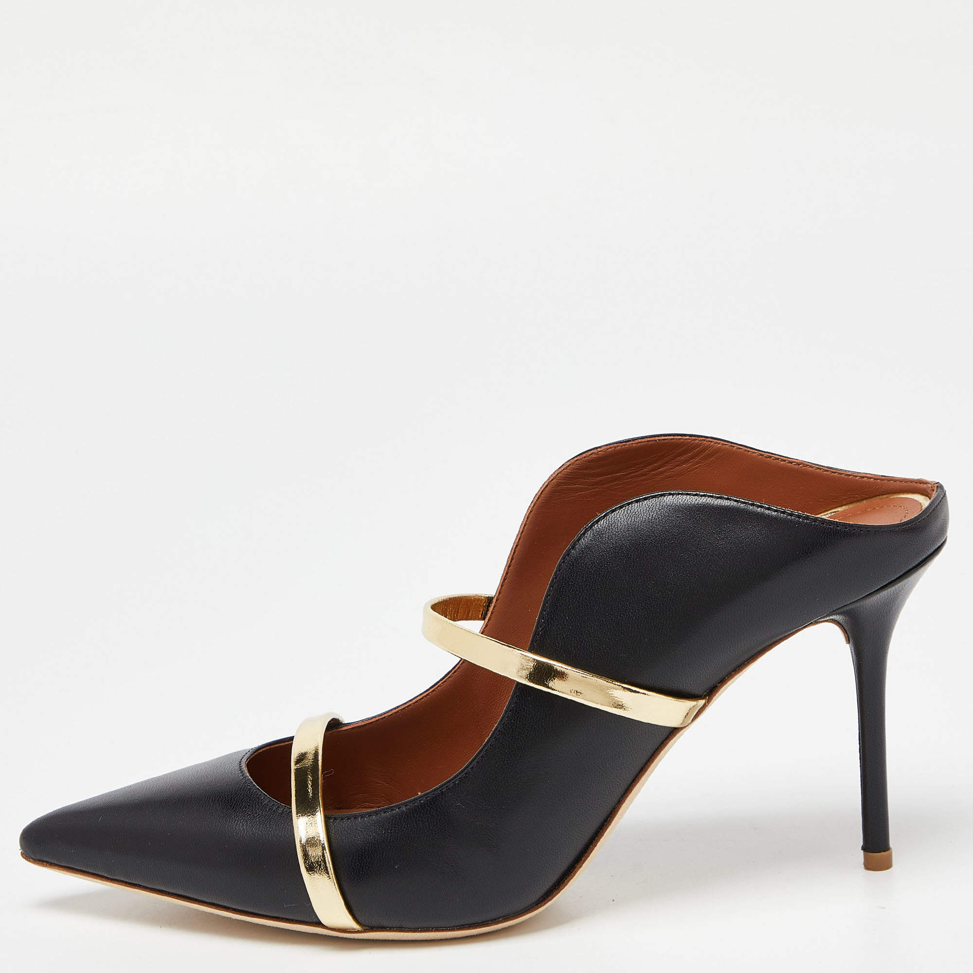 Pre Owned Malone Souliers Black/Gold Leather Maureen Mules Size 41