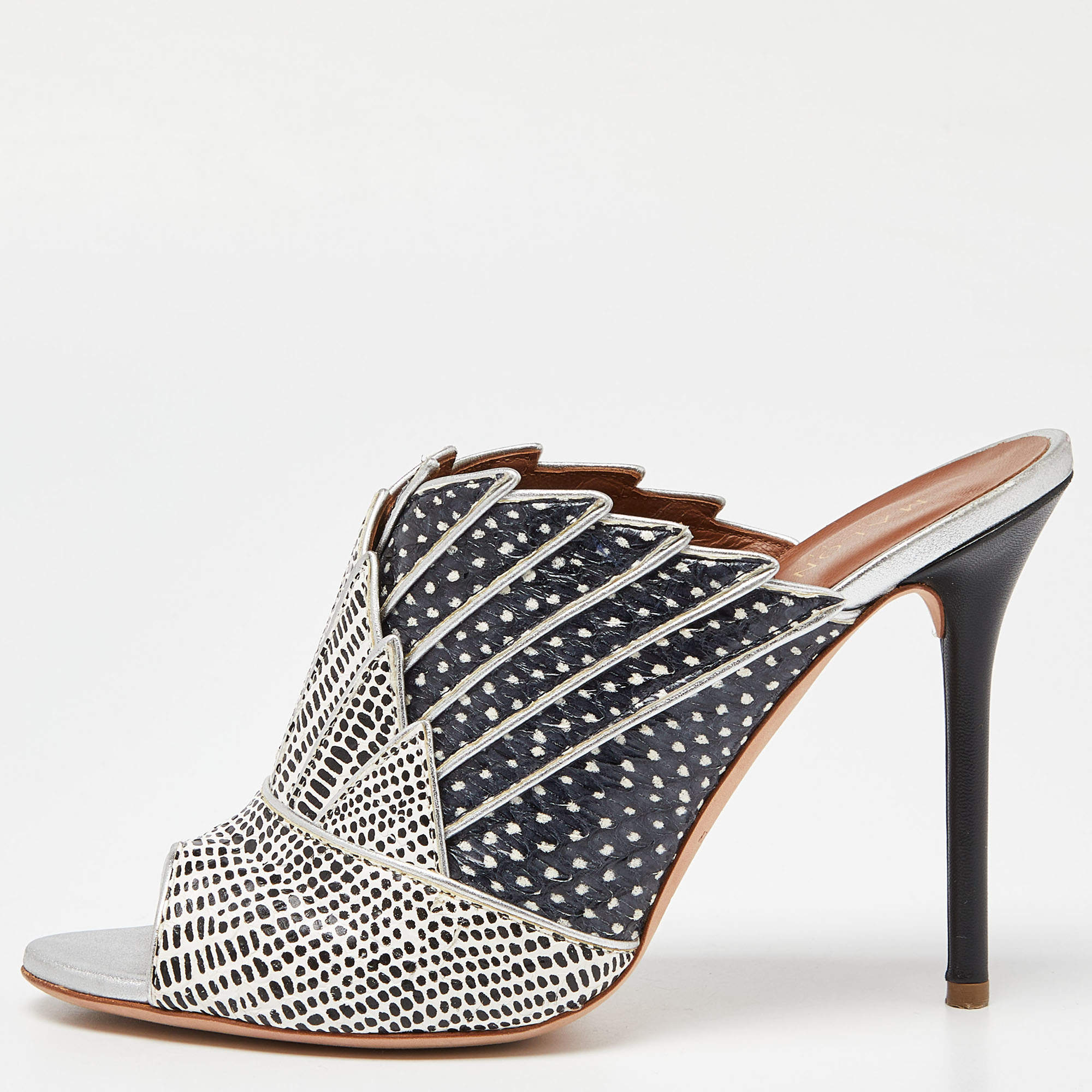 Pre Owned malone Black/White Leather Mules Size 38.5