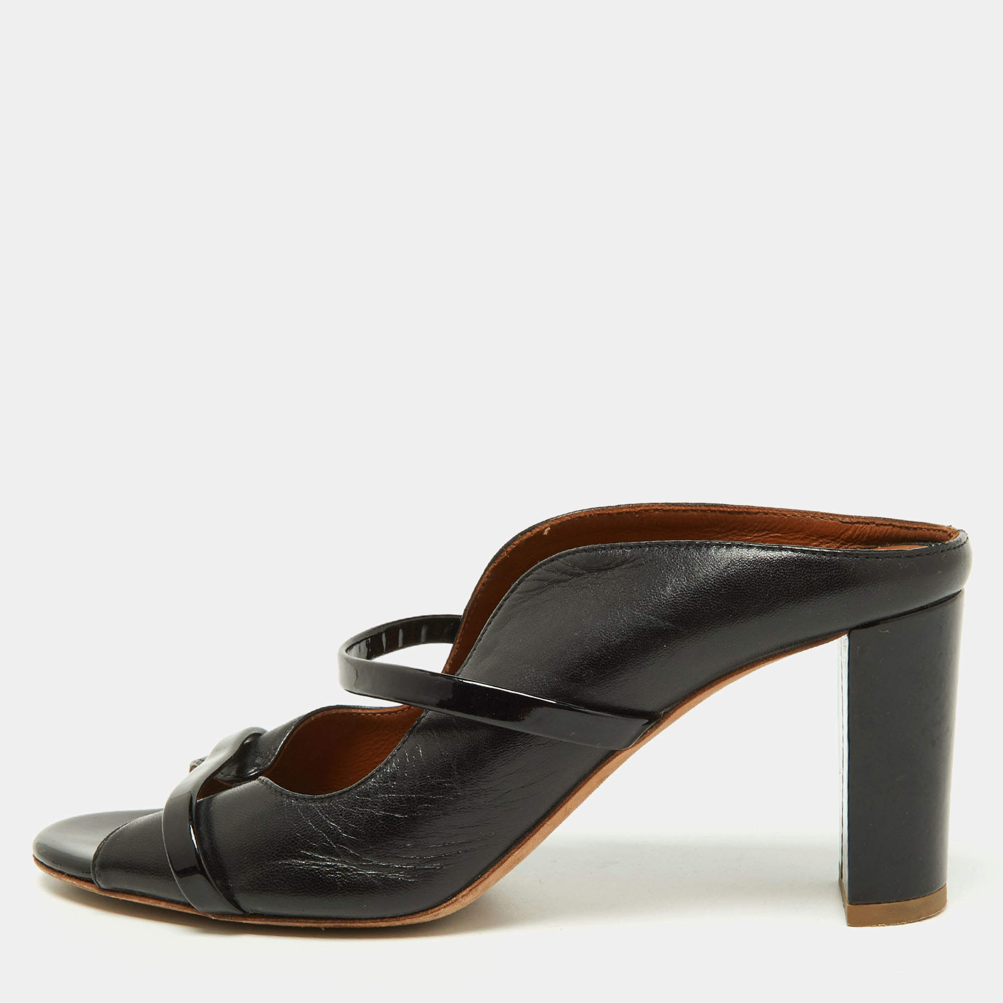Pre Owned Malone Souliers Black Leather and Patent Norah Mules Size 37