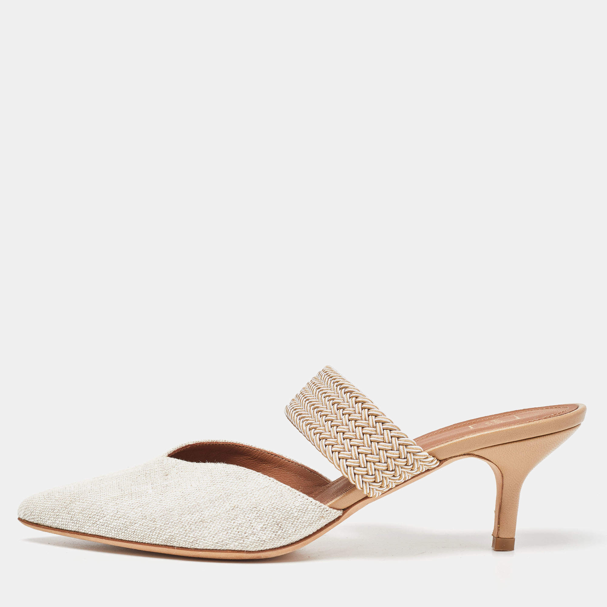مملوكة مسبقًا Malone Souliers Beige Canvas Maisie Mules Size 38.5
