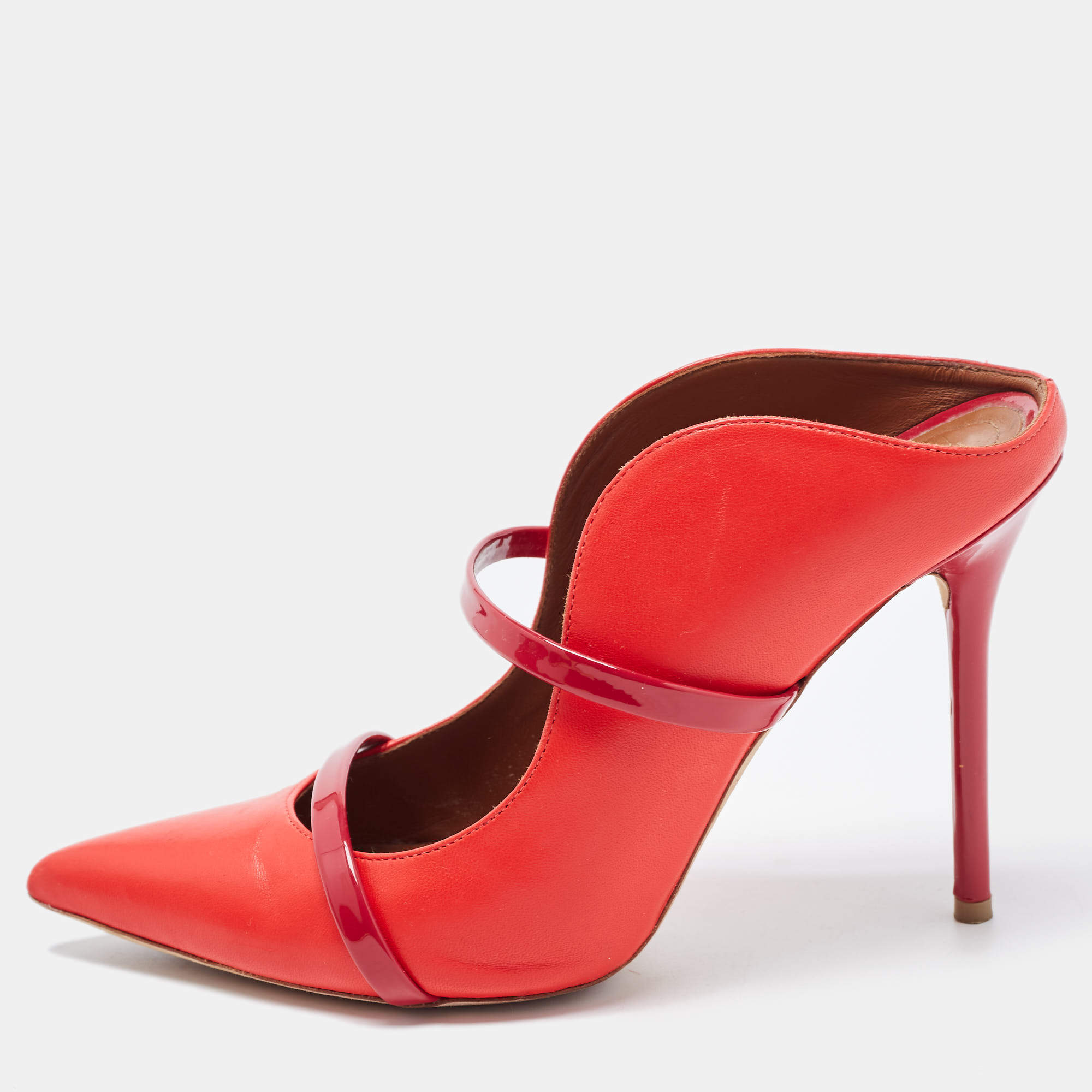 Pre Owned Malone Souliers Red Leather Maureen Mules Size 38