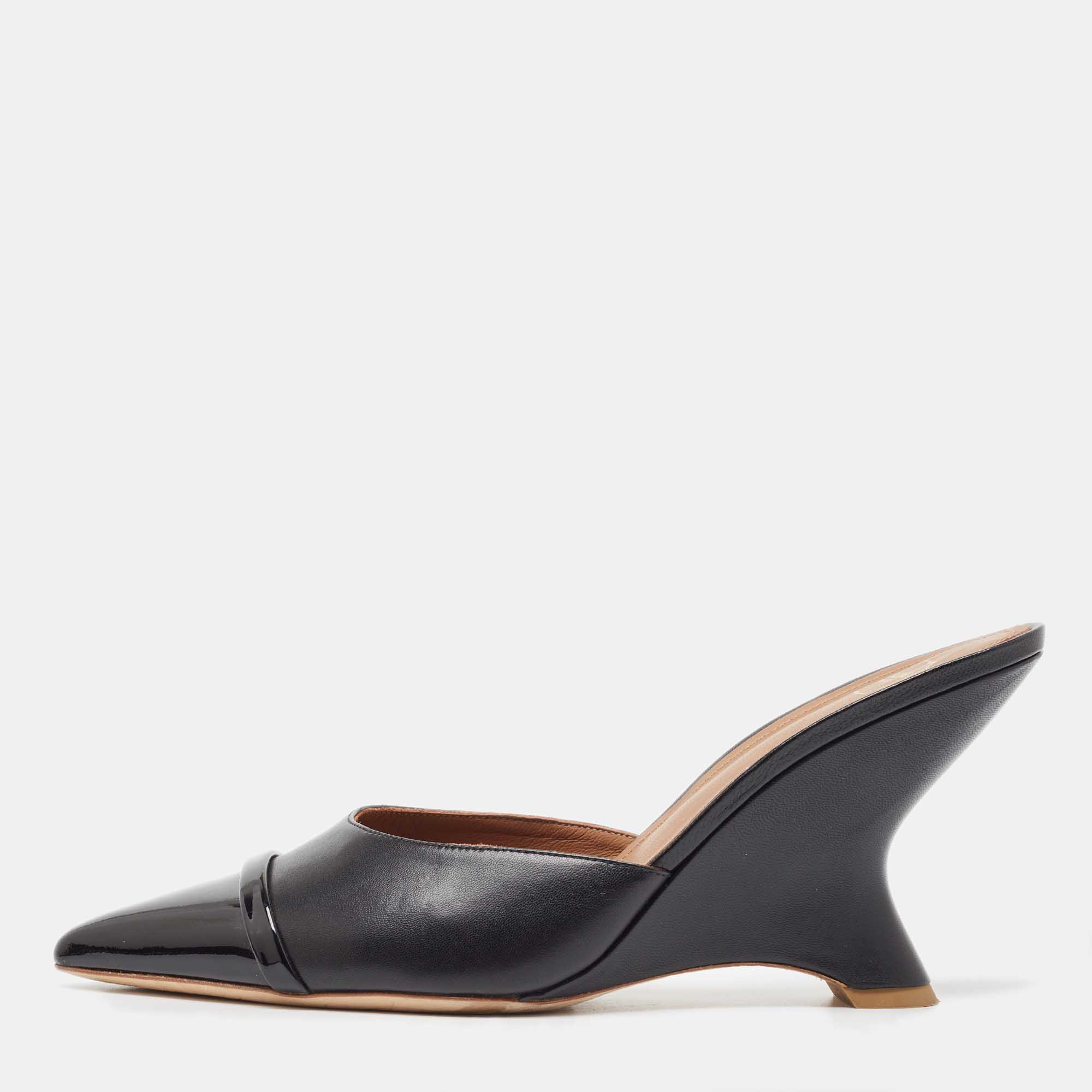 Pre Owned Malone Souliers Black Leather Wedge Mules Size 41