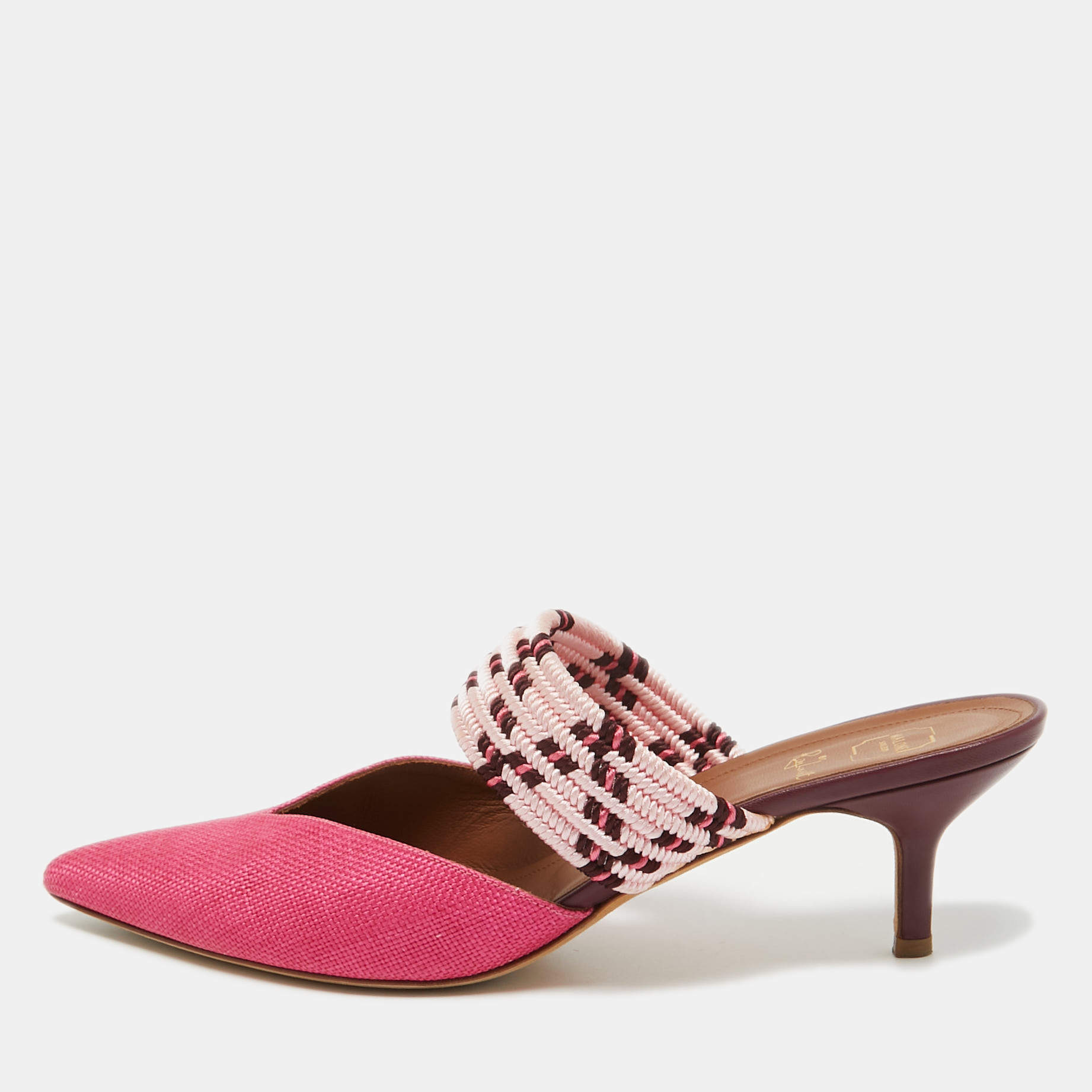 Pre Owned Malone Souliers Pink Woven Raffia Maisie Mules Size 41