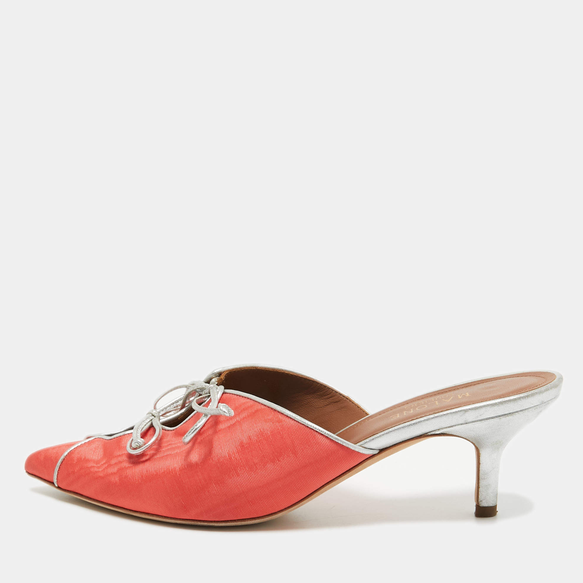 Pre Owned Malone Souliers Peach Pink Fabric Victoria Mules Size 38