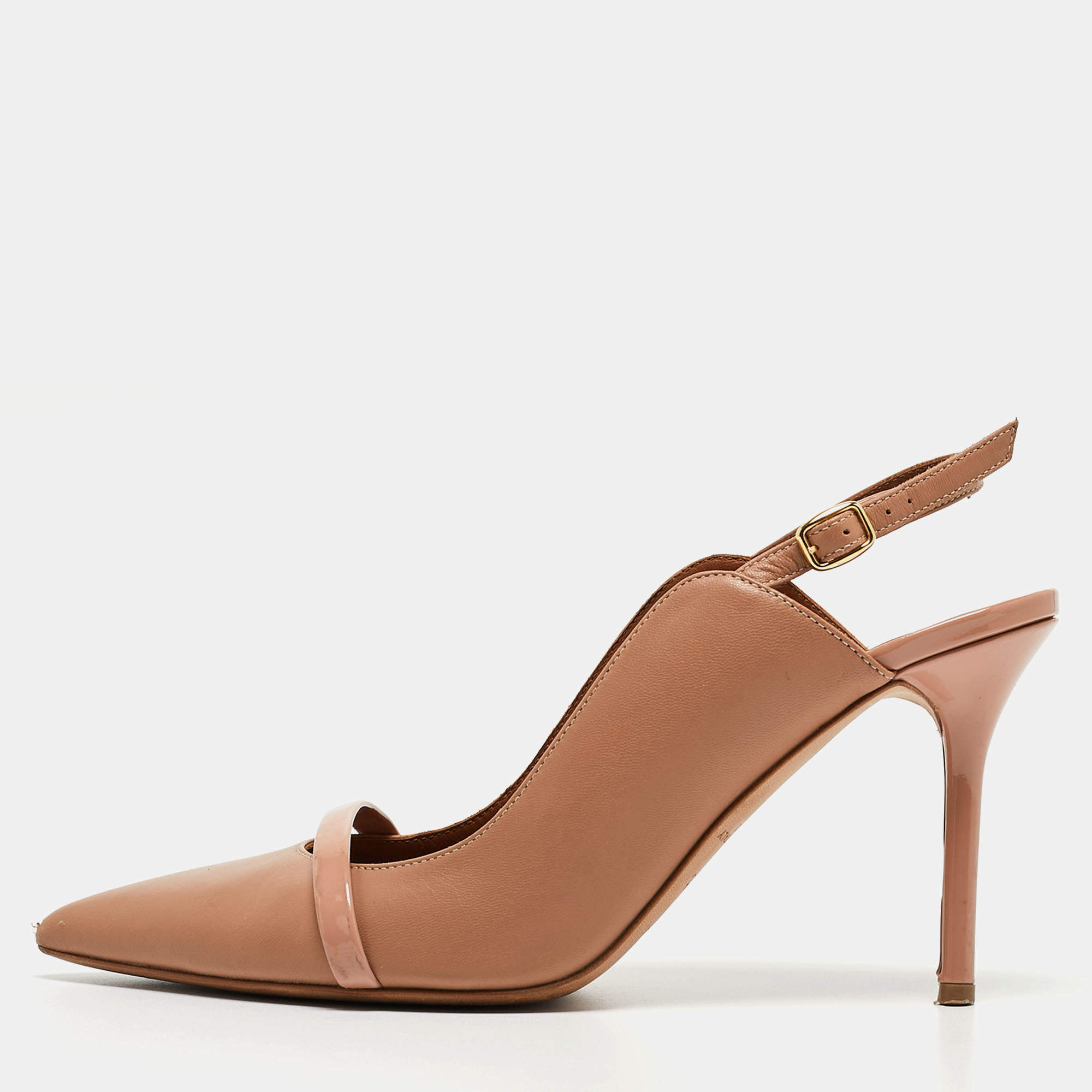 Pre Owned Malone Souliers Nude Leather Maureen Slingback Pumps Size 39