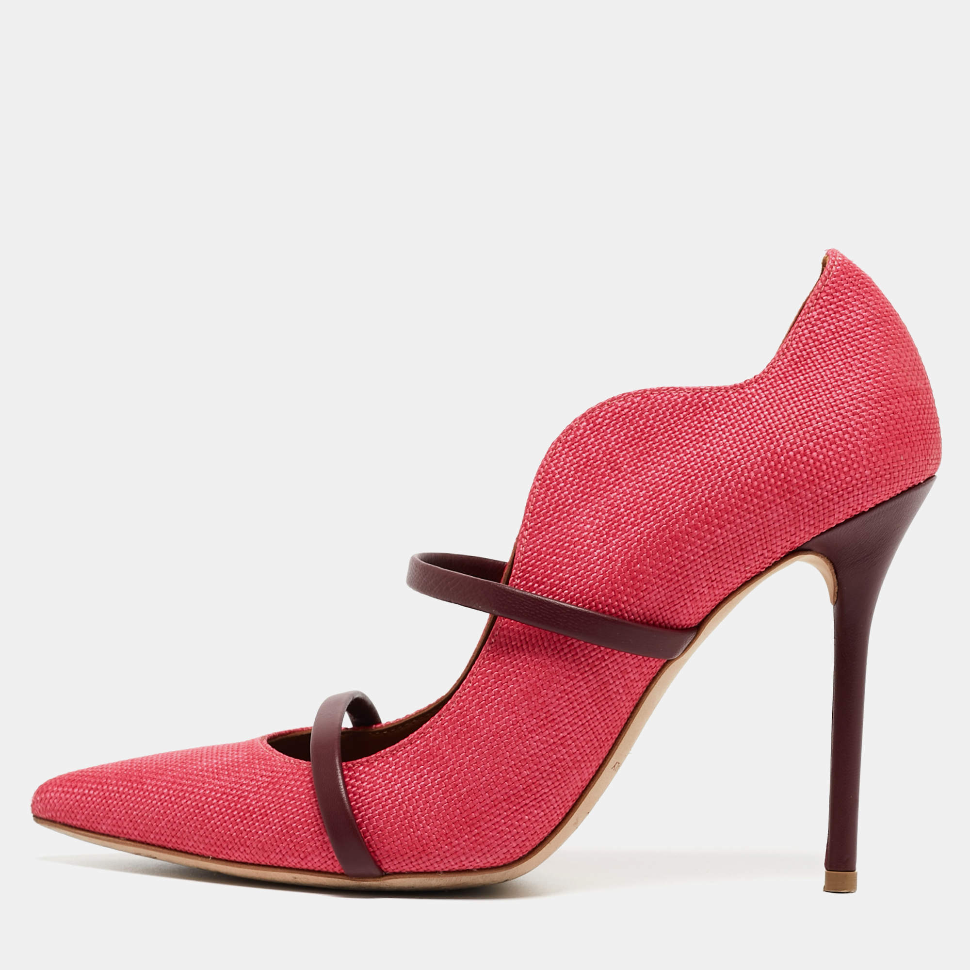 Pre Owned Malone Souliers Pink Raffia Maureen Pumps Size 39.5