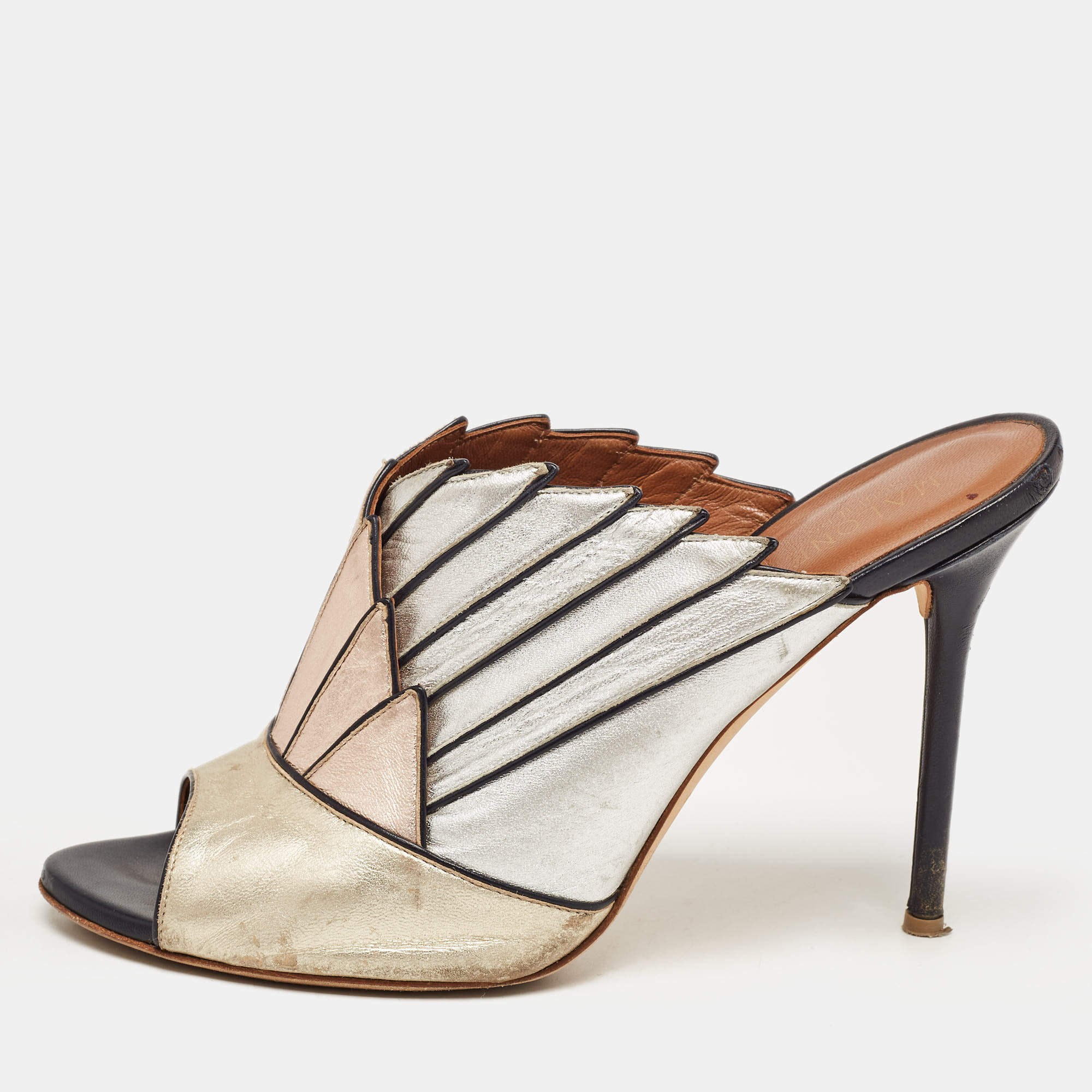 Pre Owned Malone Souliers Tricolor Leather Open Toe Mules Size 40