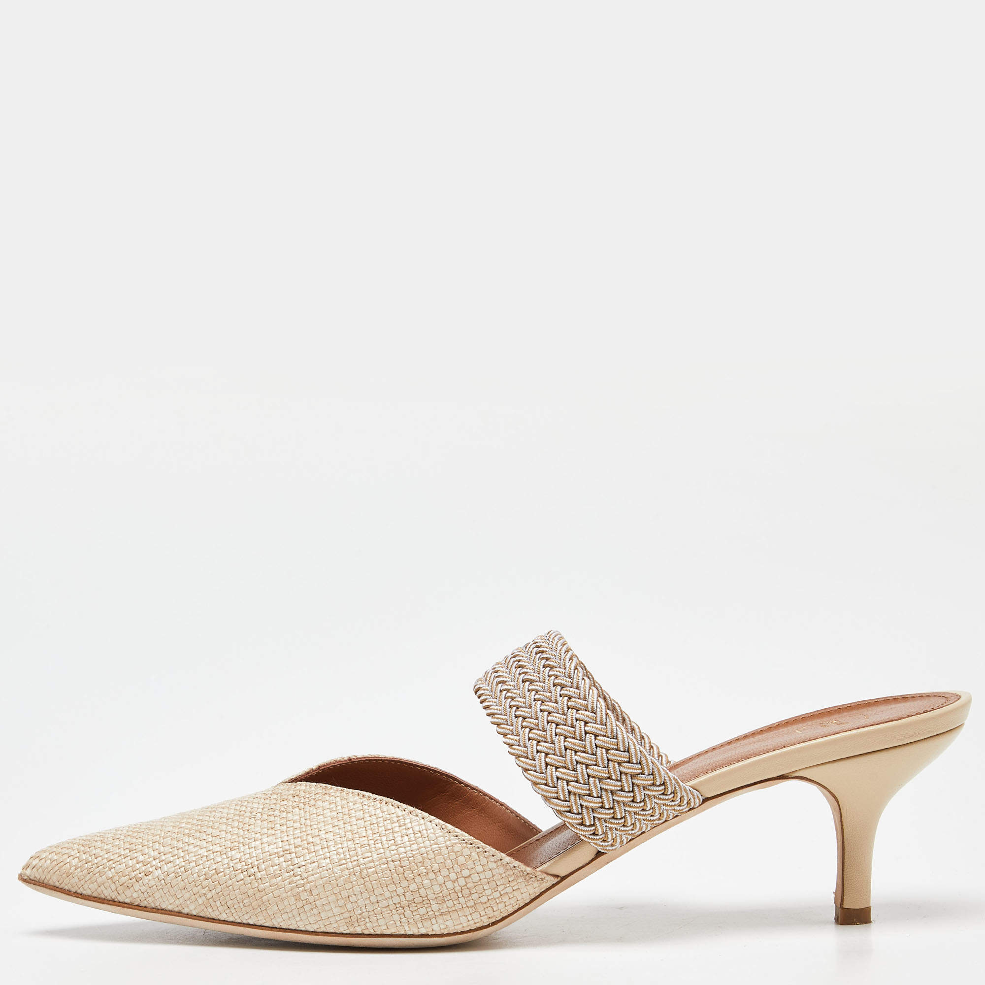 Pre Owned Malone Souliers Beige Raffia Maisie Mules Size 42