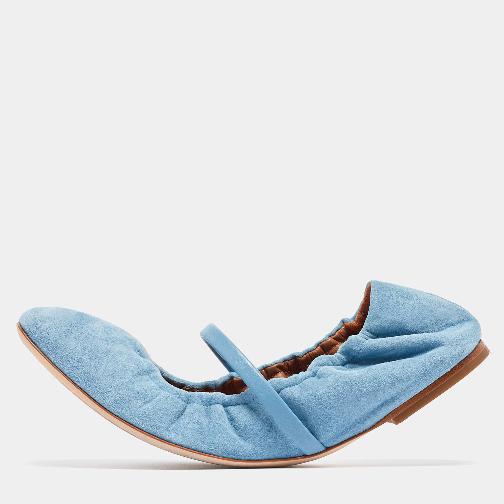 Pre Owned Malone Souliers Light Blue Suede Cher Ballet Flats Size 37.5 
