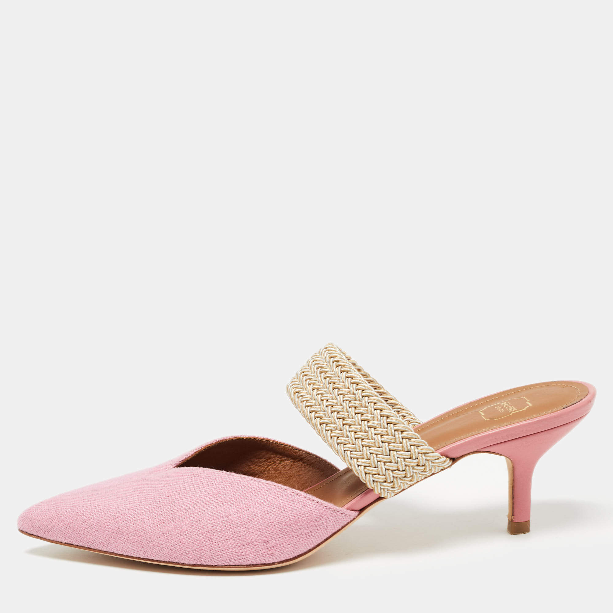 Pre Owned Malone Souliers Pink Raffia Maisie Mules Size 39
