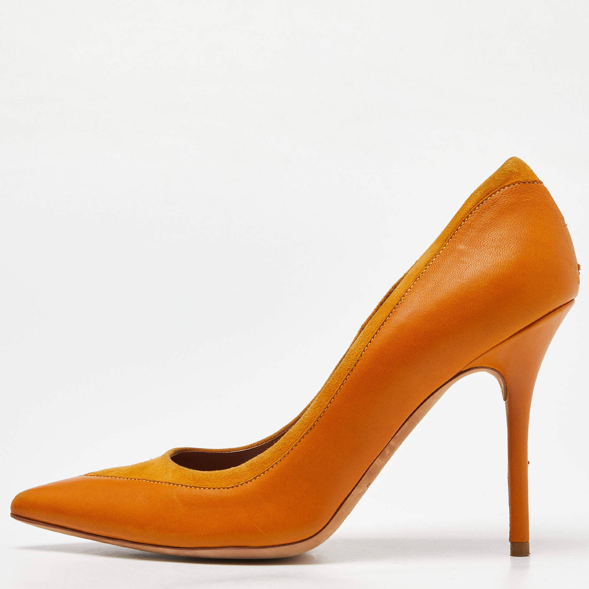 Pre Owned Malone Souliers Mustard Leather and Suede Pointed Toe Pumps Size 39