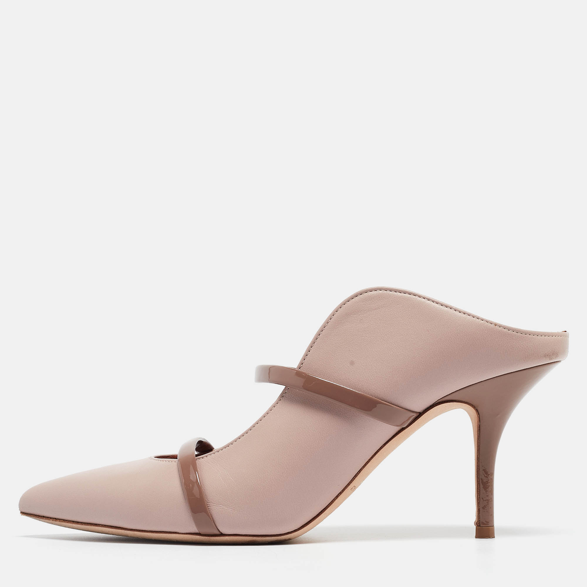 Pre Owned Malone Souliers Dusty Pink Leather Maureen Mules Size 38.5