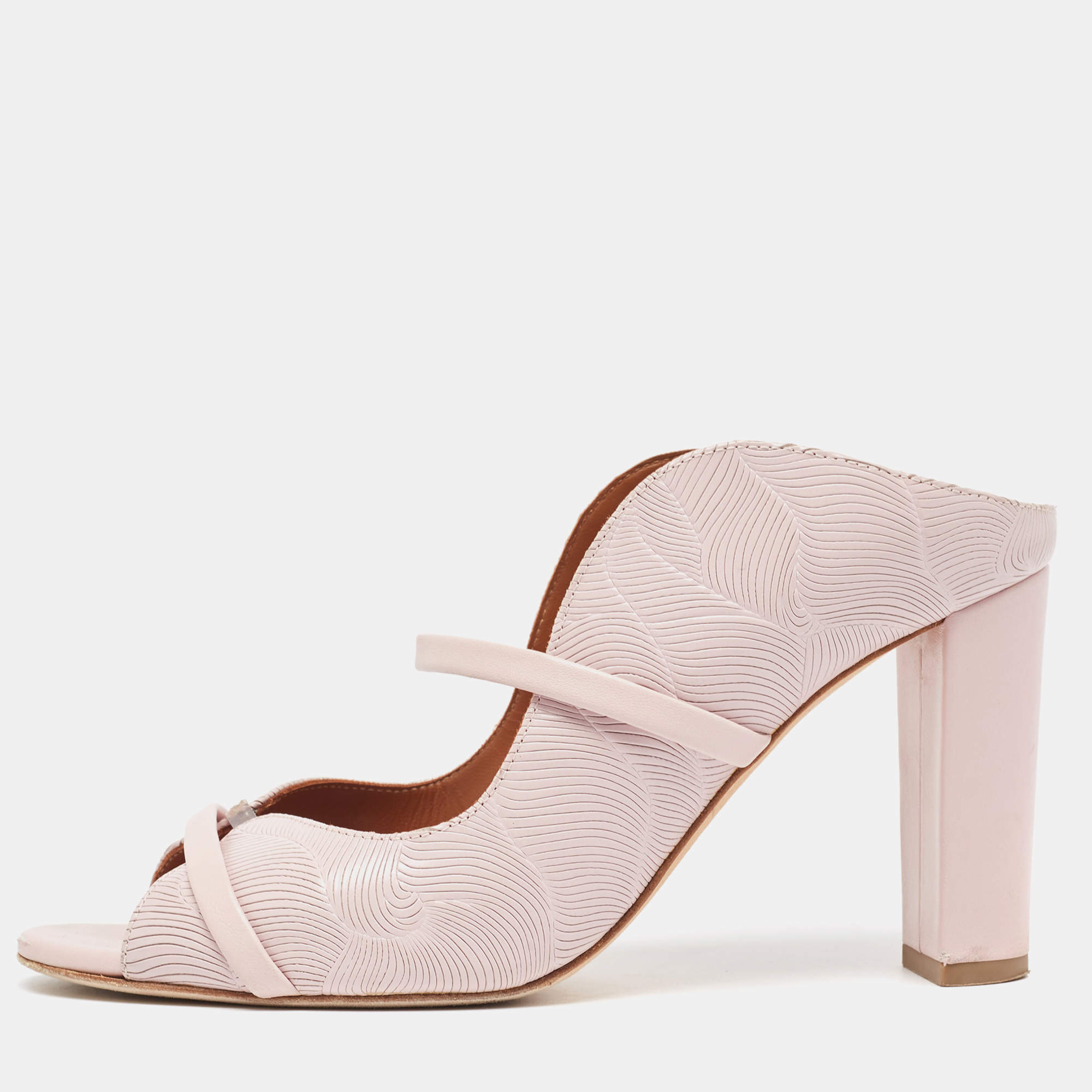 Pre Owned Malone Souliers Beige Leather Norah Slide Sandals Size 38.5