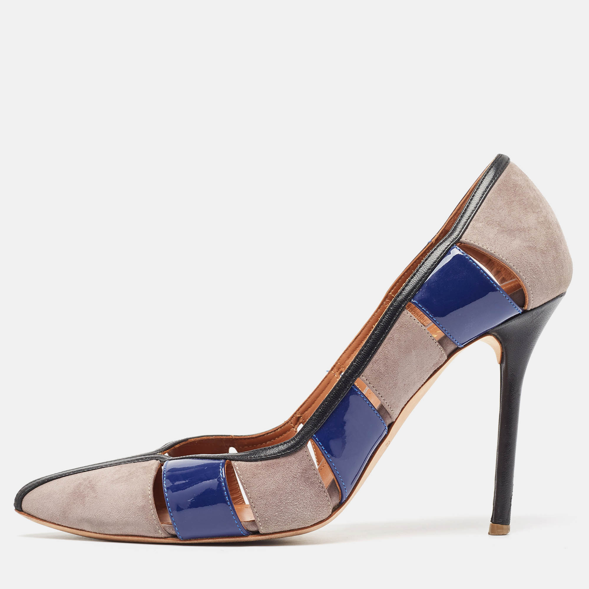Pre Owned Malone Souliers  Grey/Blue Suede and Patent  Pumps Size 38.5
