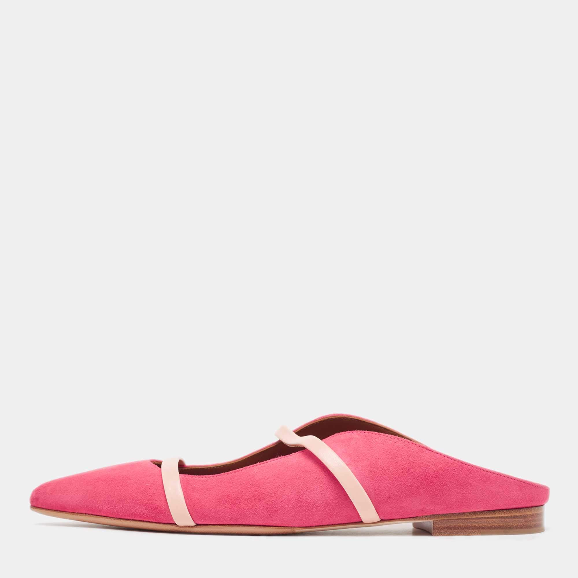 Malone Souliers Pink Suede and Leather Maureen Flat Mules Size 39