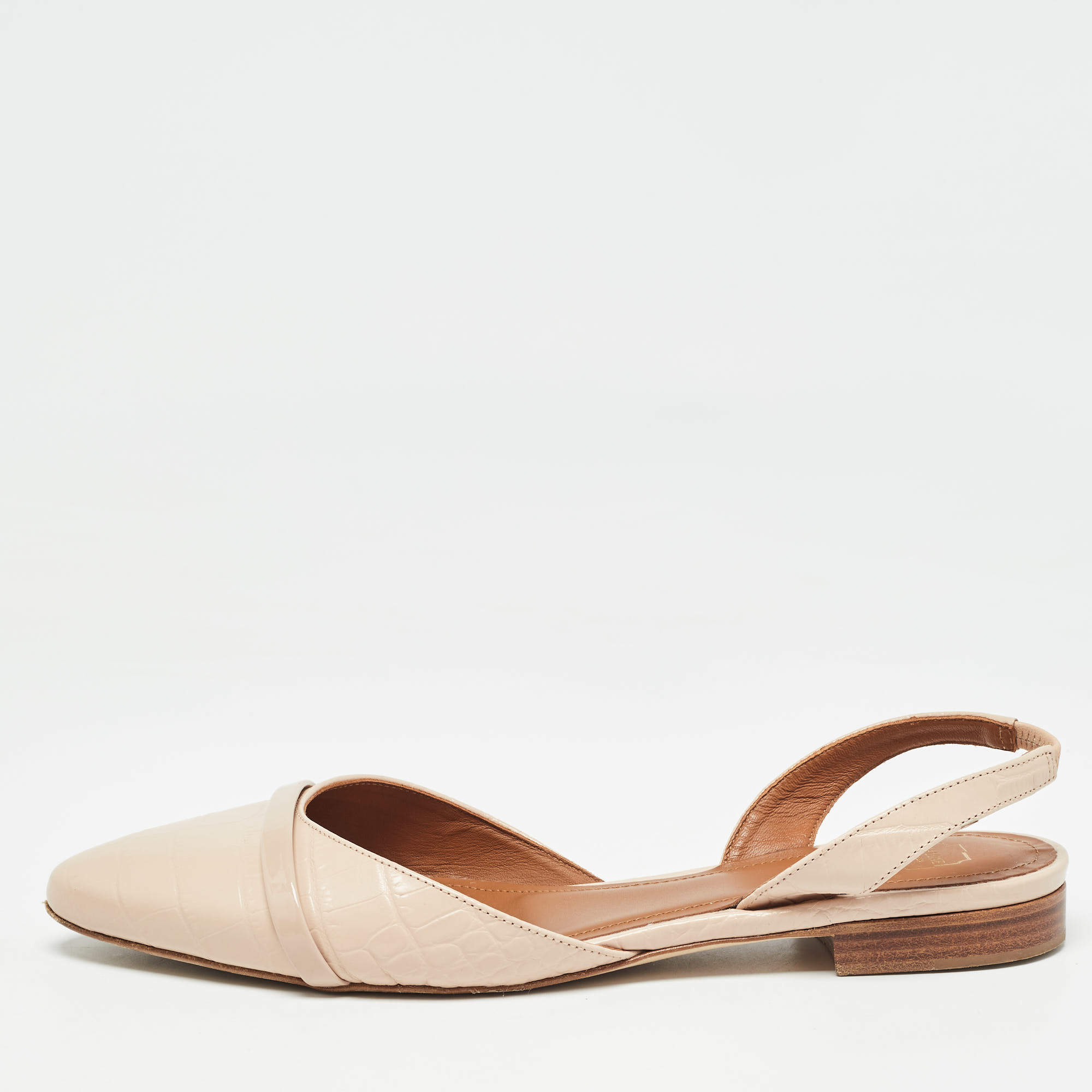 Pre Owned Malone Souliers Slight Pink Croc Embossed Leather Elsie Ballerina Flats Size 39.5