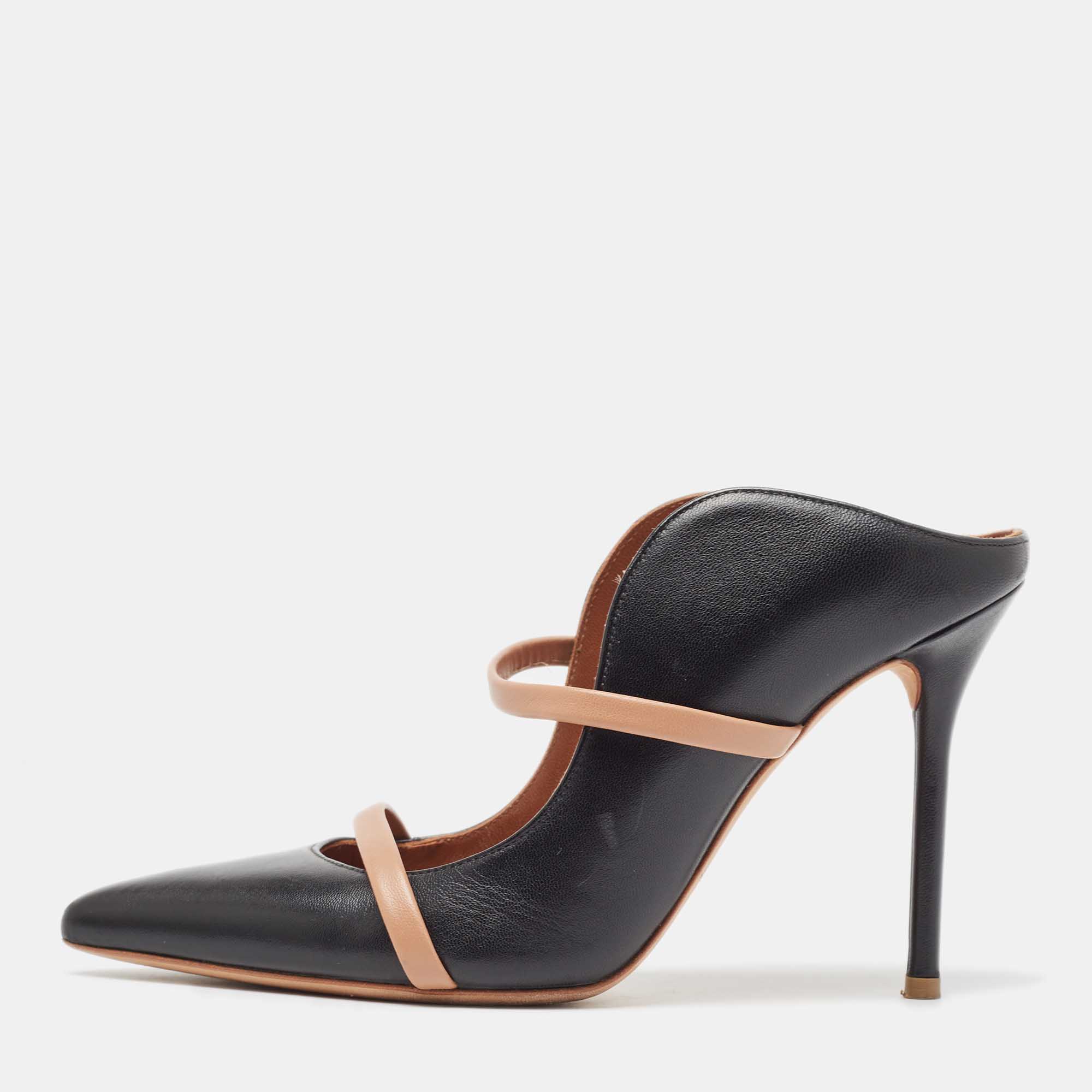 Pre Owned Malone Souliers Black/Pink Leather Maureen Mules Size 37