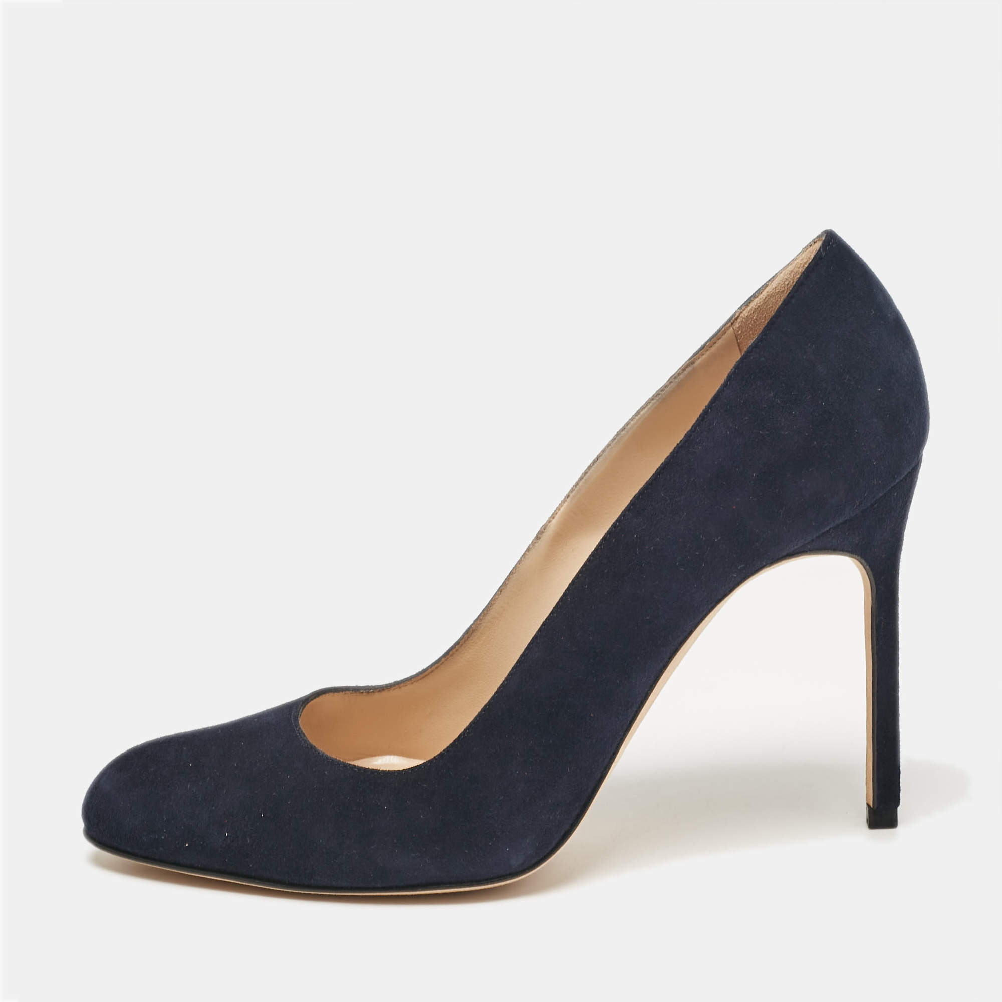 Manolo Blahnik Navy Blue Suede BB Pumps Size 36.5