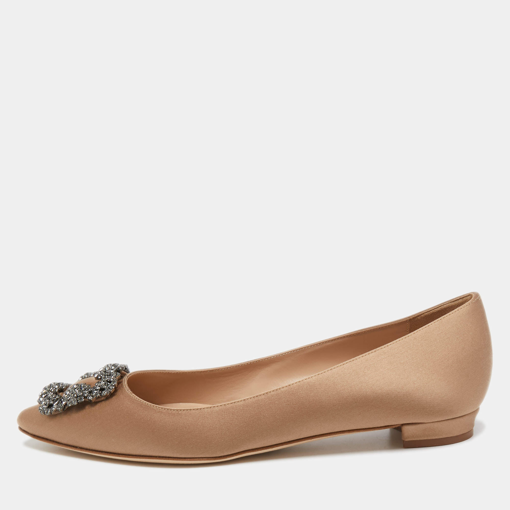 Manolo Blahnik Brown Satin Hangisi Ballet Flats Size 39