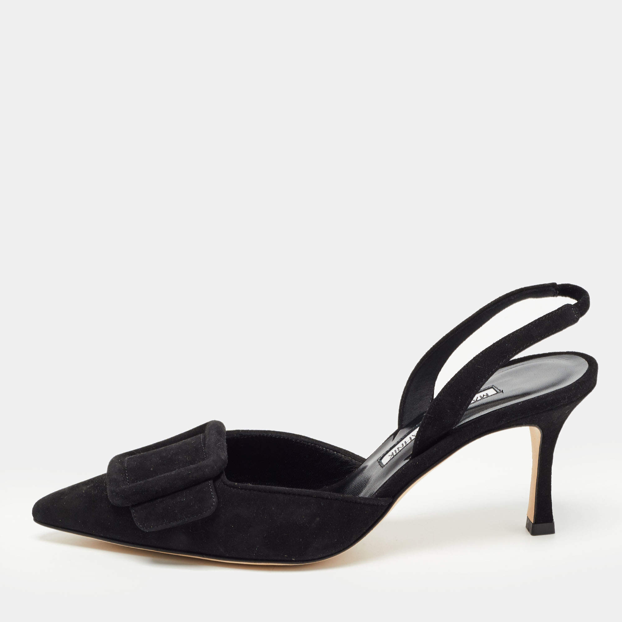 Manolo Blahnik Black Suede Maysli Slingback Pumps Size 36