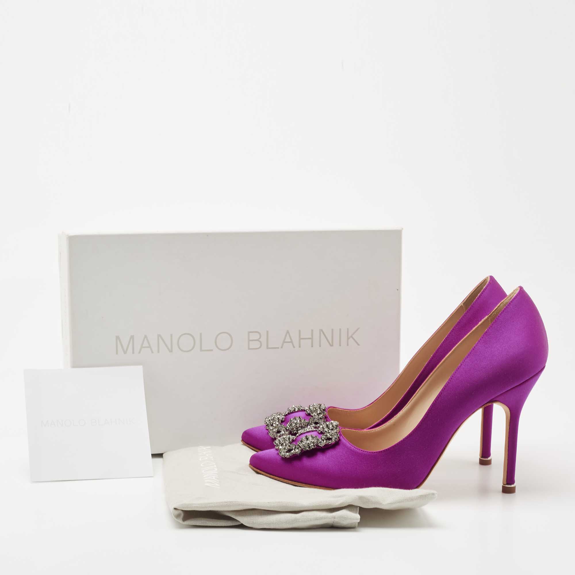 Pre Owned Manolo Blahnik Fuchsia Satin Hangisi Pumps Size 38.5