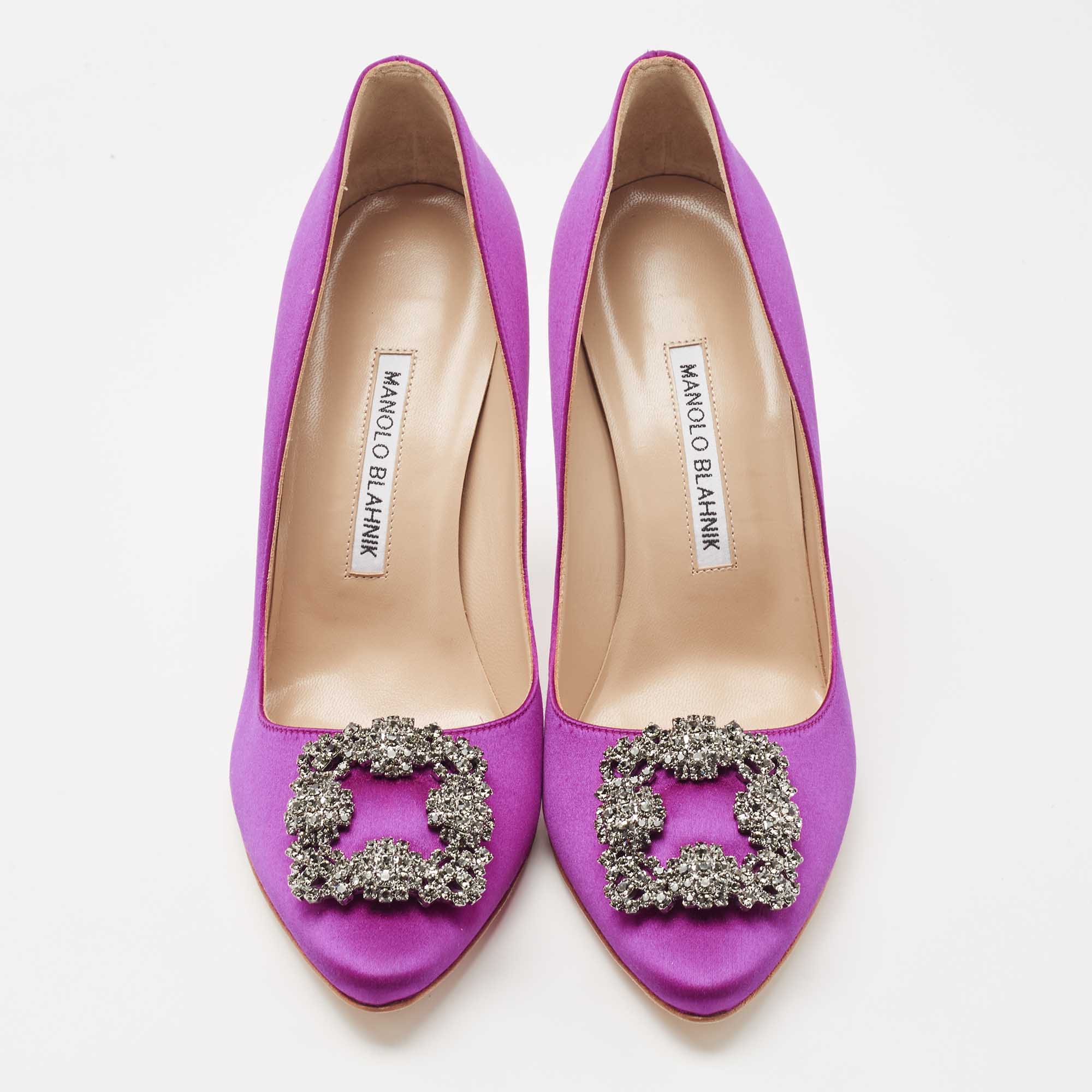 Pre Owned Manolo Blahnik Fuchsia Satin Hangisi Pumps Size 38.5
