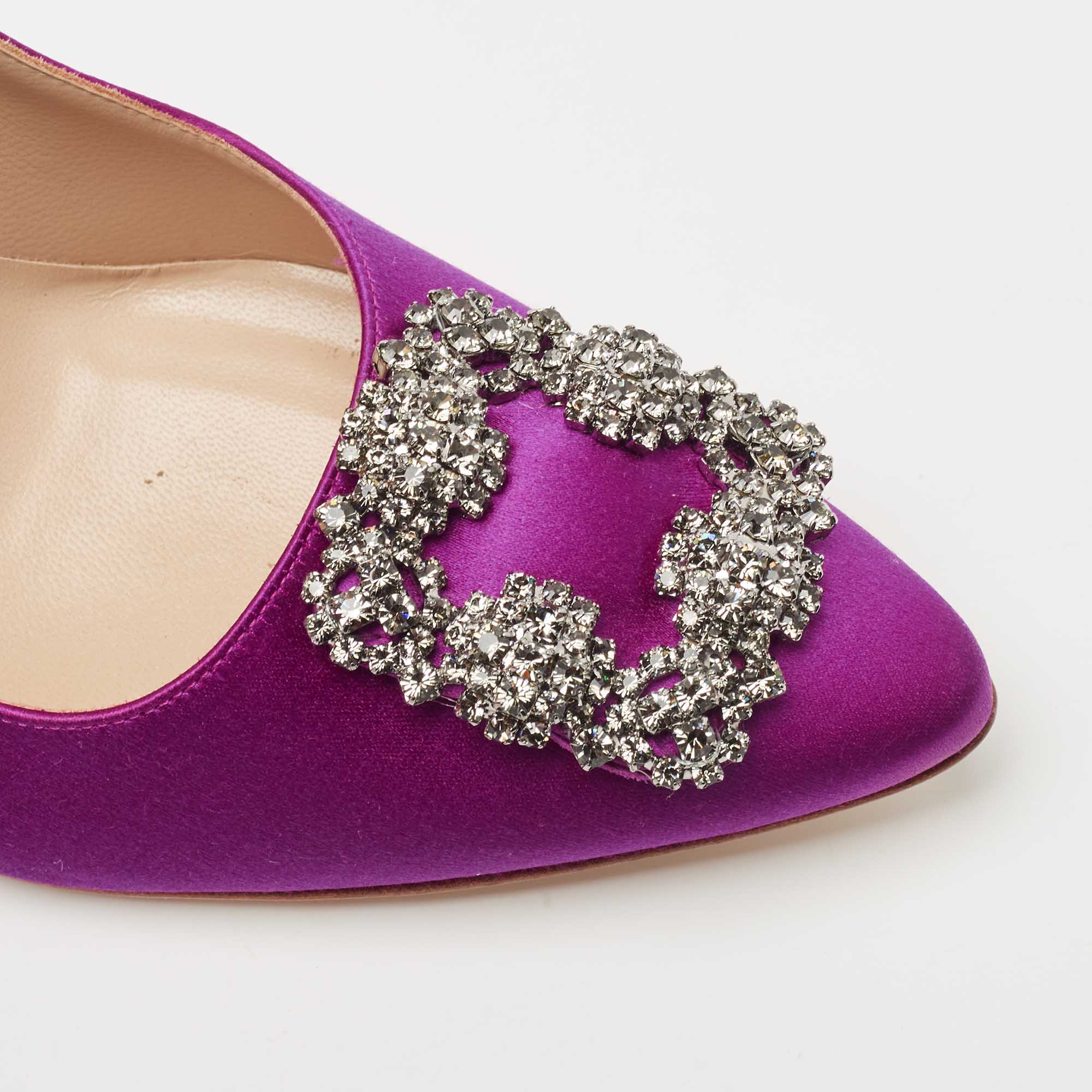 Pre Owned Manolo Blahnik Fuchsia Satin Hangisi Pumps Size 38.5