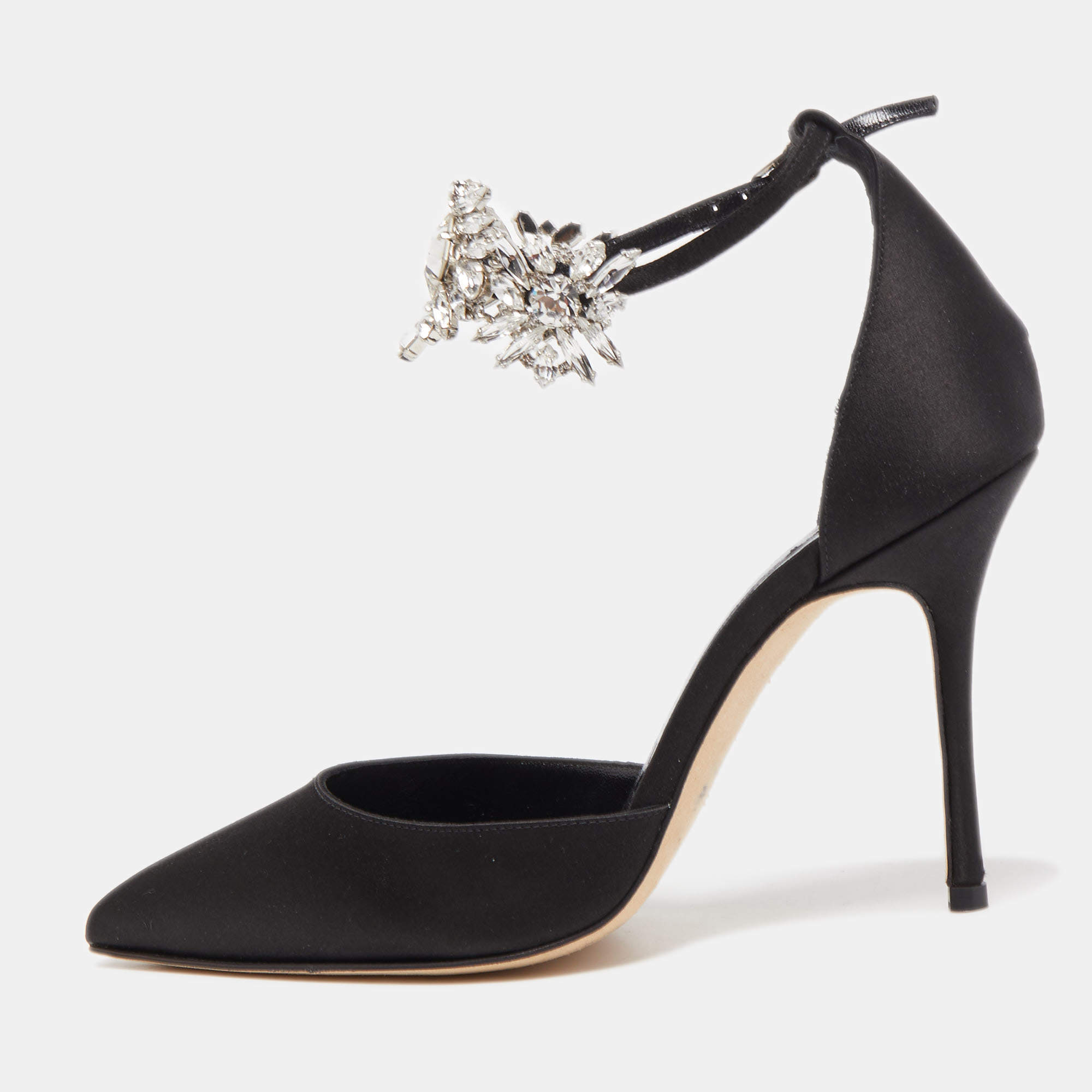 Pre Owned Manolo Blahnik Black Satin Sicariata Pumps Size 36