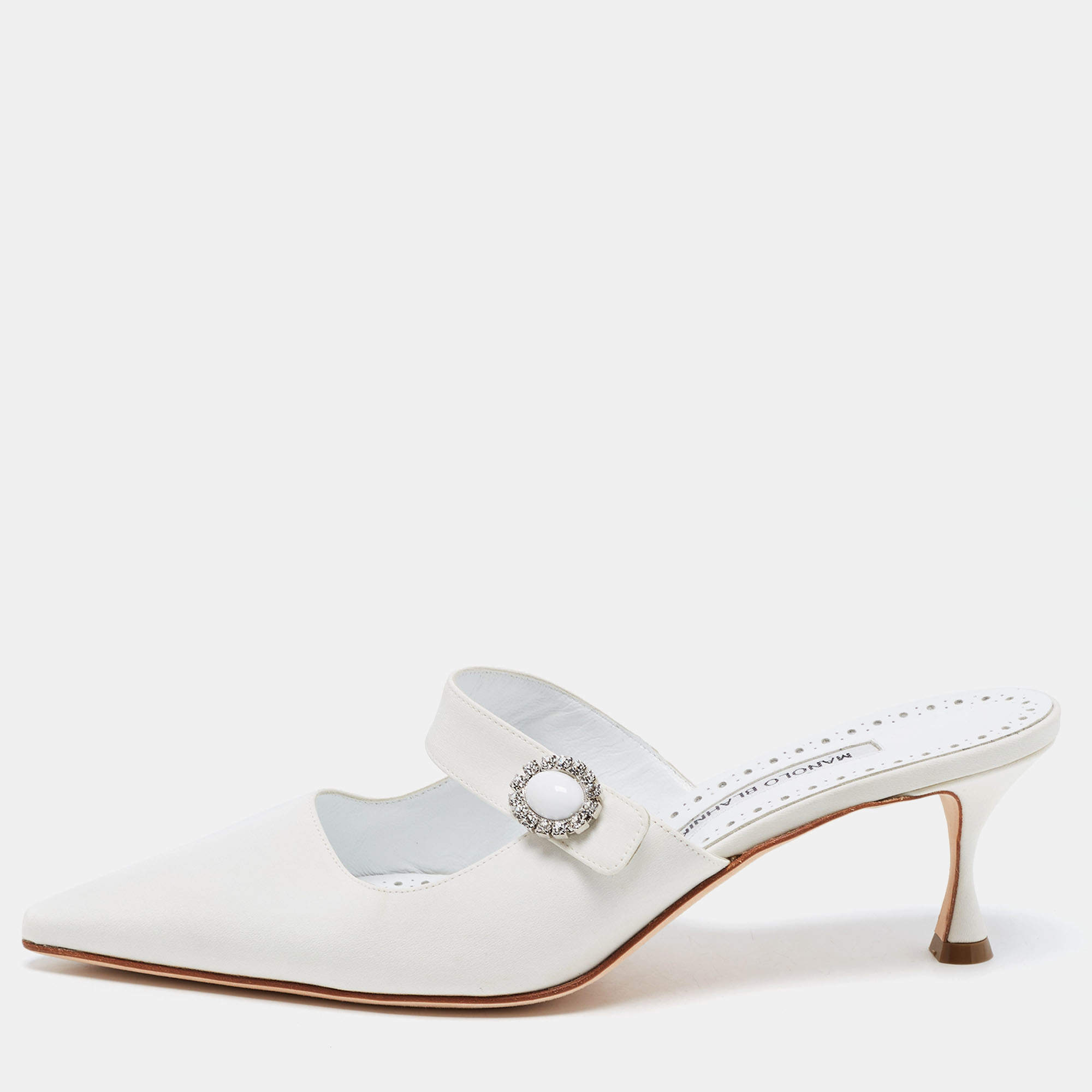 Manolo Blahnik White Fabric Pointed Toe Mules Size 41