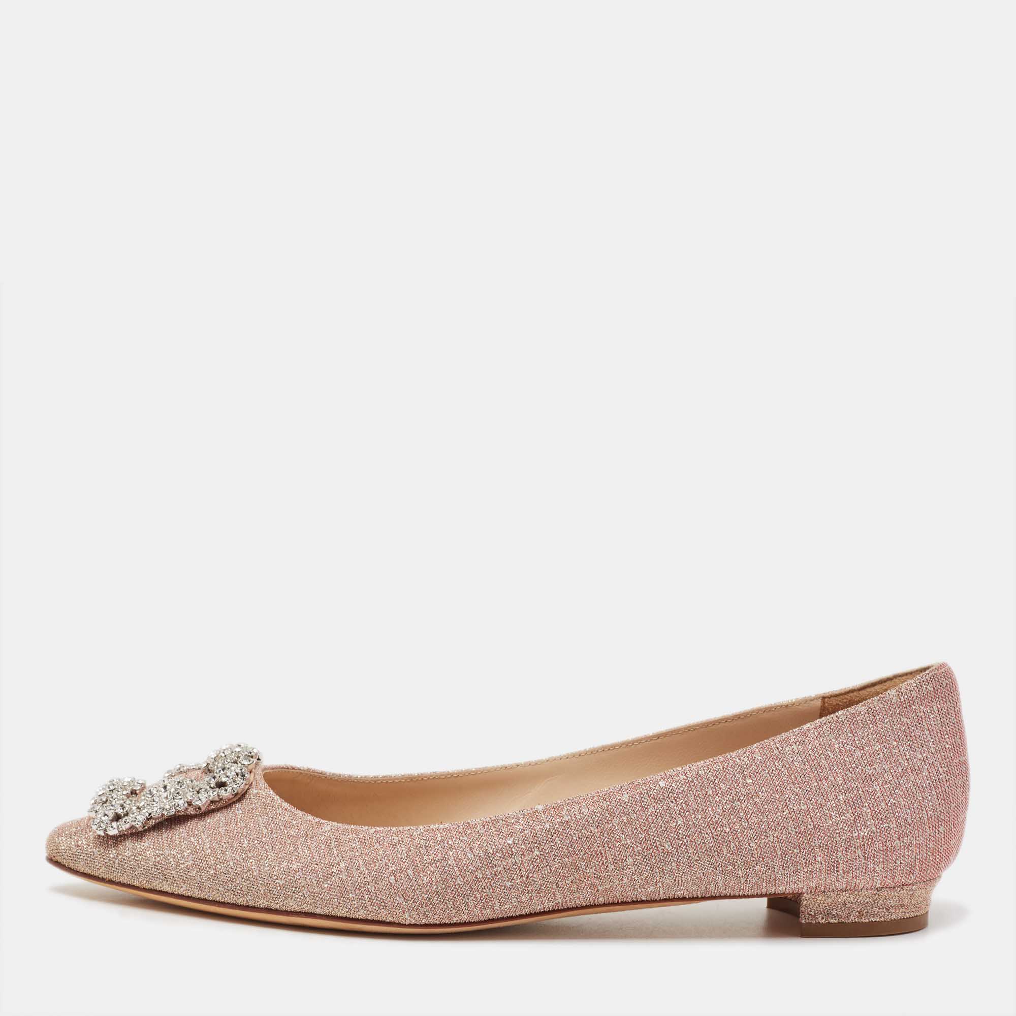 Manolo Blahnik Gold Glitter Hangisi Ballet Flats Size 39