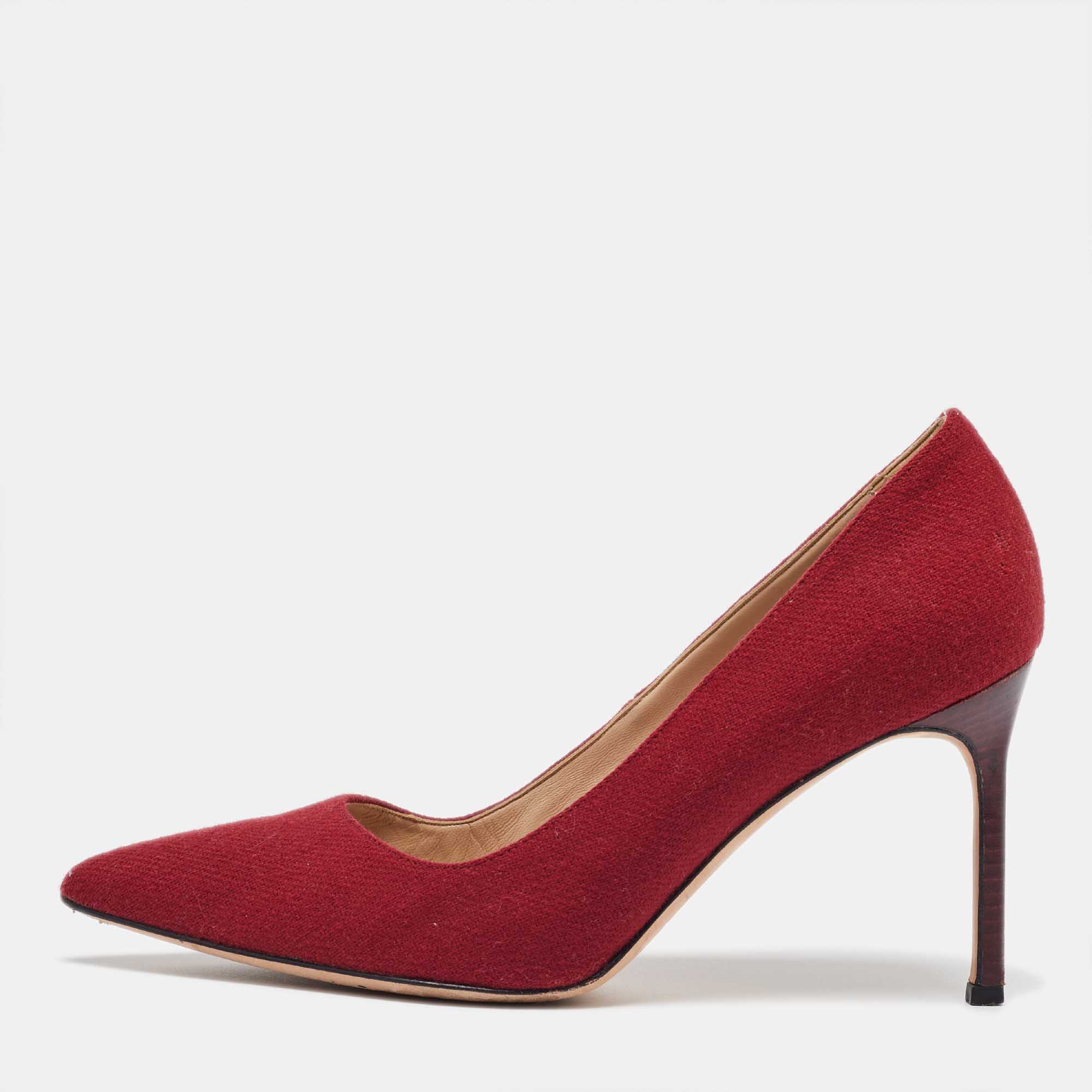 Manolo Blahnik Red Fabric BB Pointed Toe Pumps Size 38