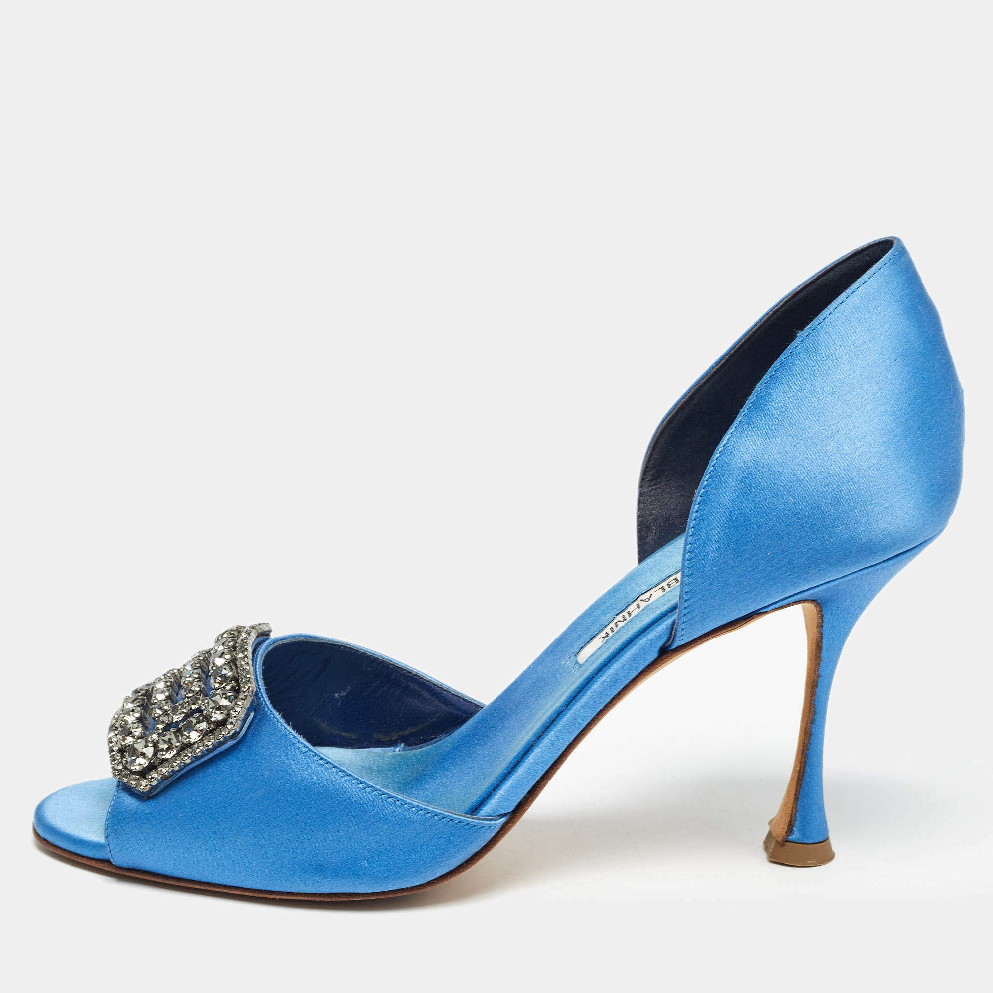 Manolo Blahnik Blue Satin Alicia D'orsay Pumps Size 38