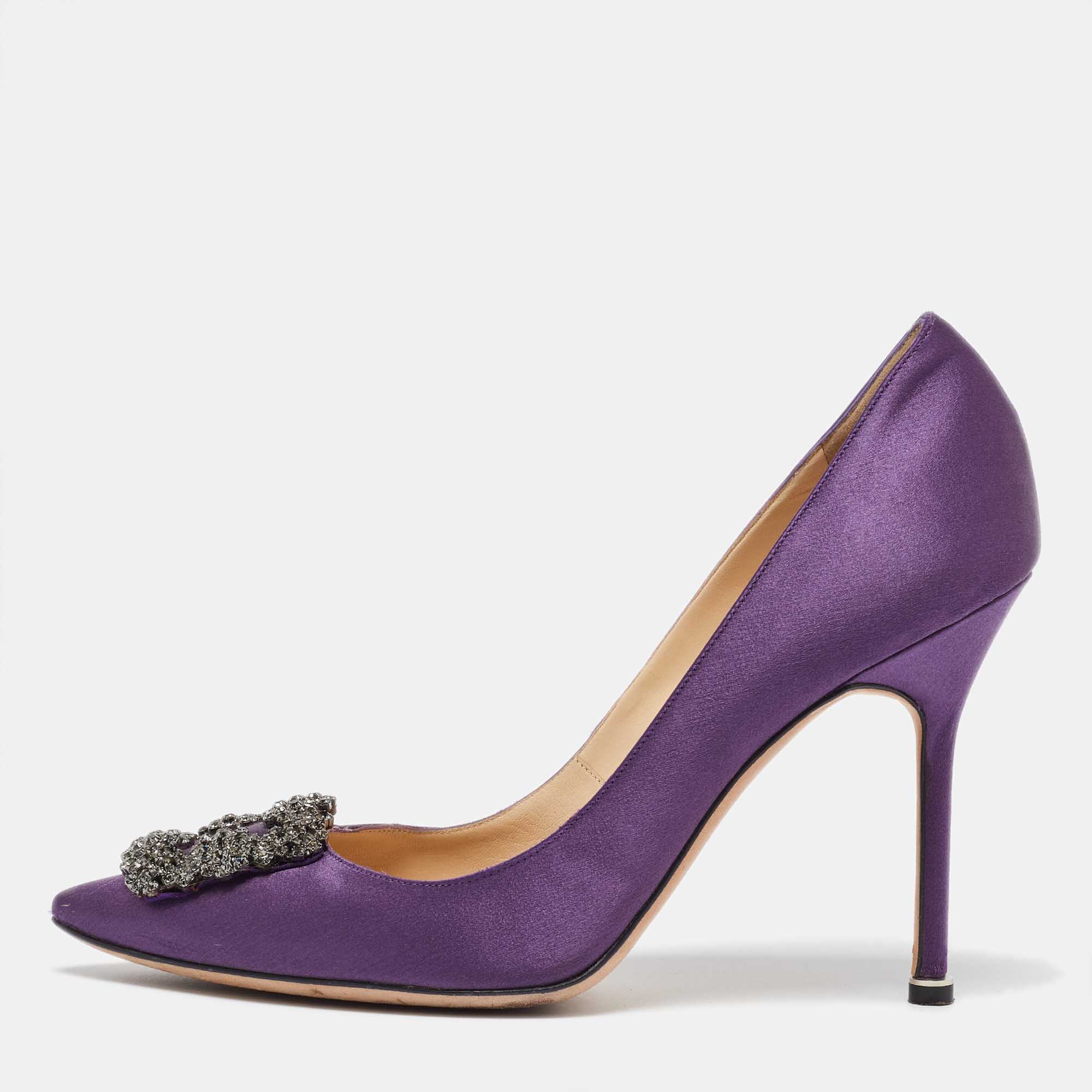 Pre Owned Manolo Blahnik Purple Satin Hangisi Pumps Size 40