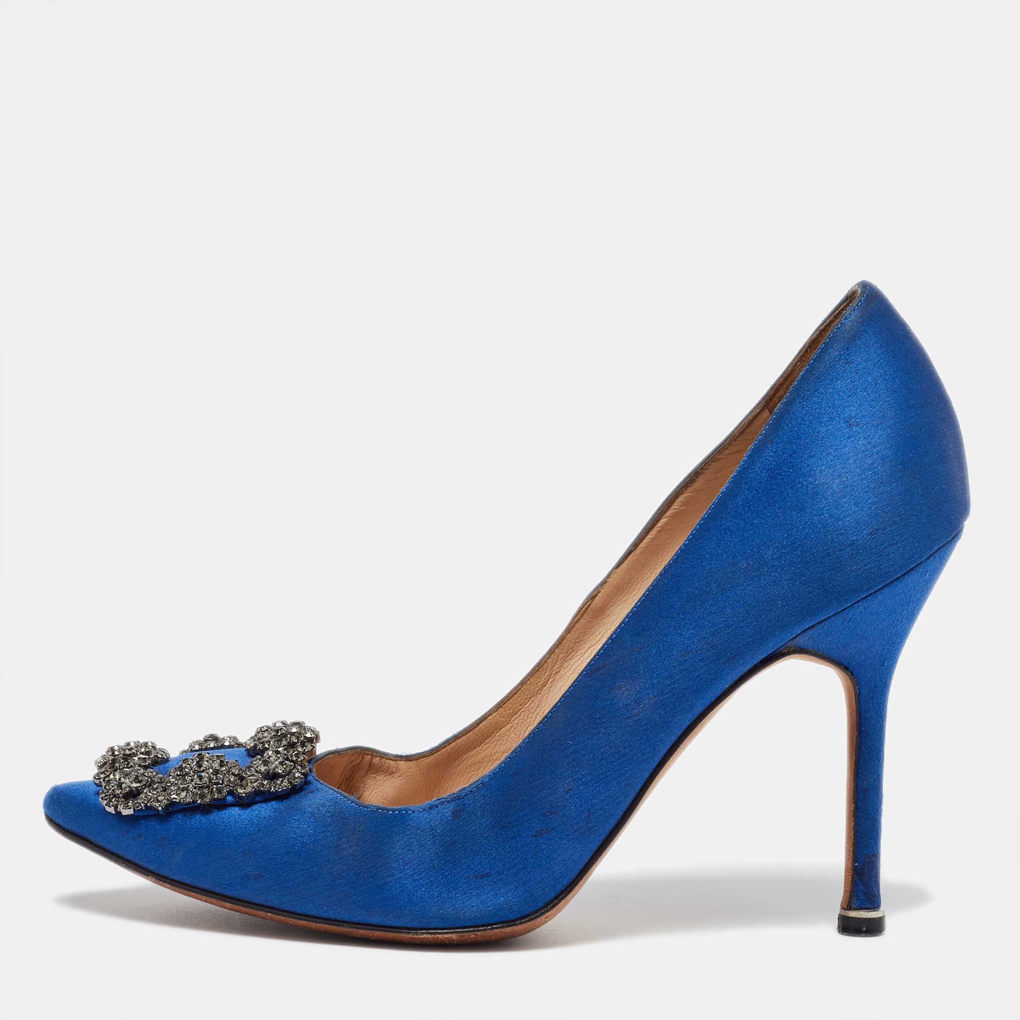 Manolo Blahnik Blue Satin Hangisi Pumps Size 36.5