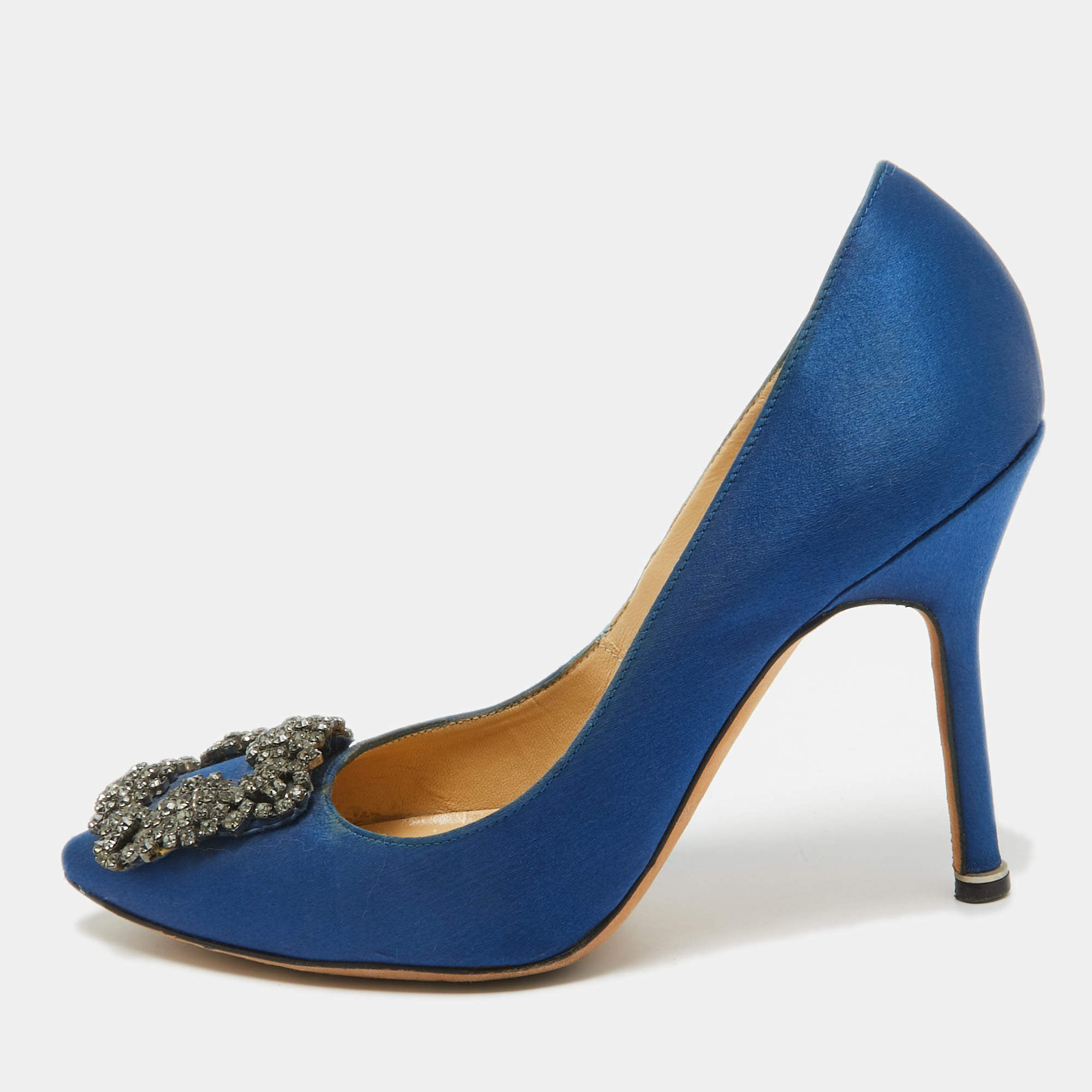 Manolo Blahnik Blue Satin Hangisi Pumps Size 35