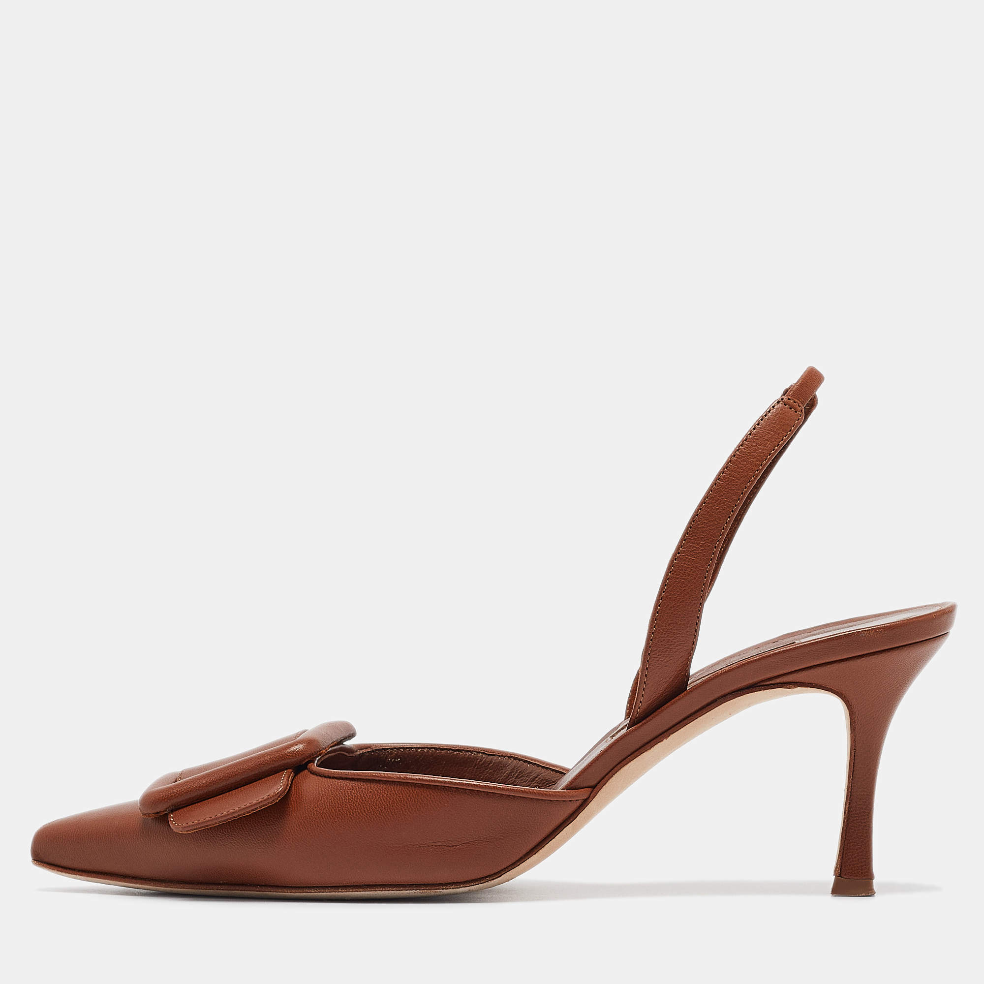 Pre Owned Manolo Blahnik Brown Leather Maysli Pumps Size 39