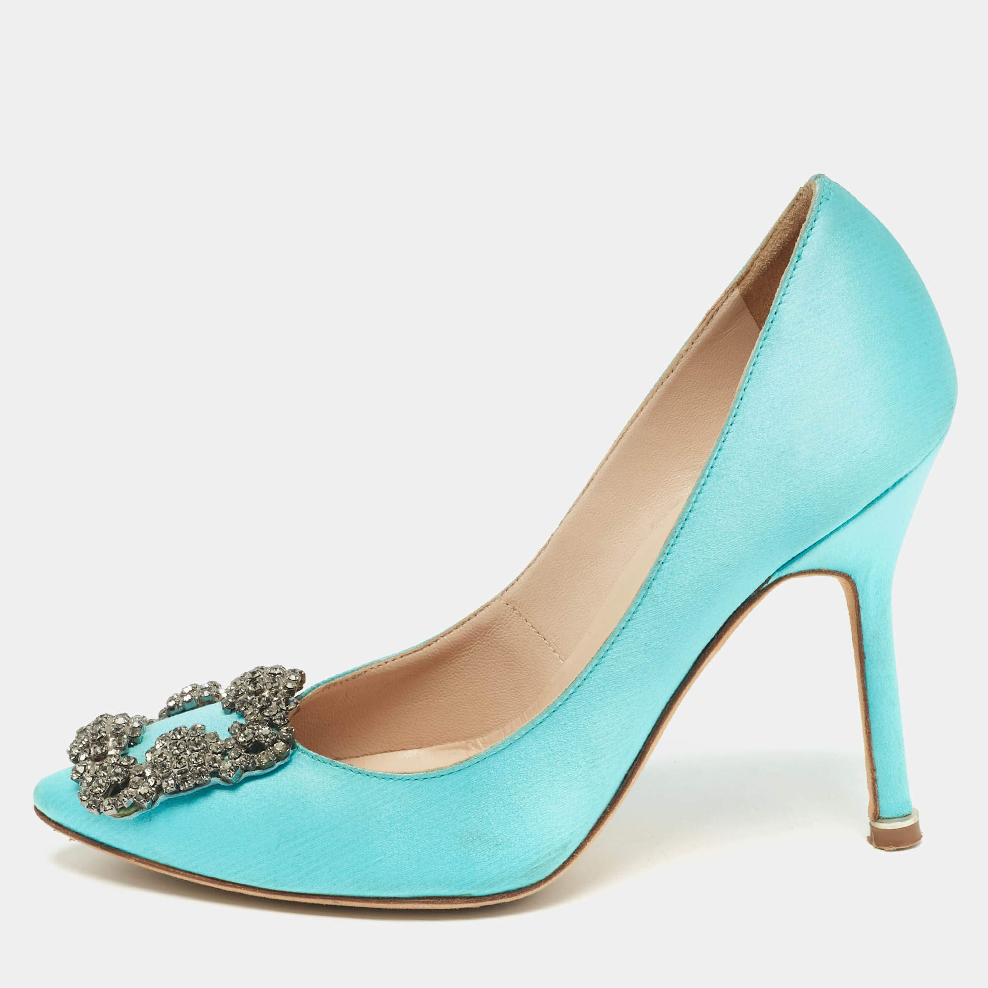 Manolo Blahnik Blue Satin Hangisi Pumps Size 34