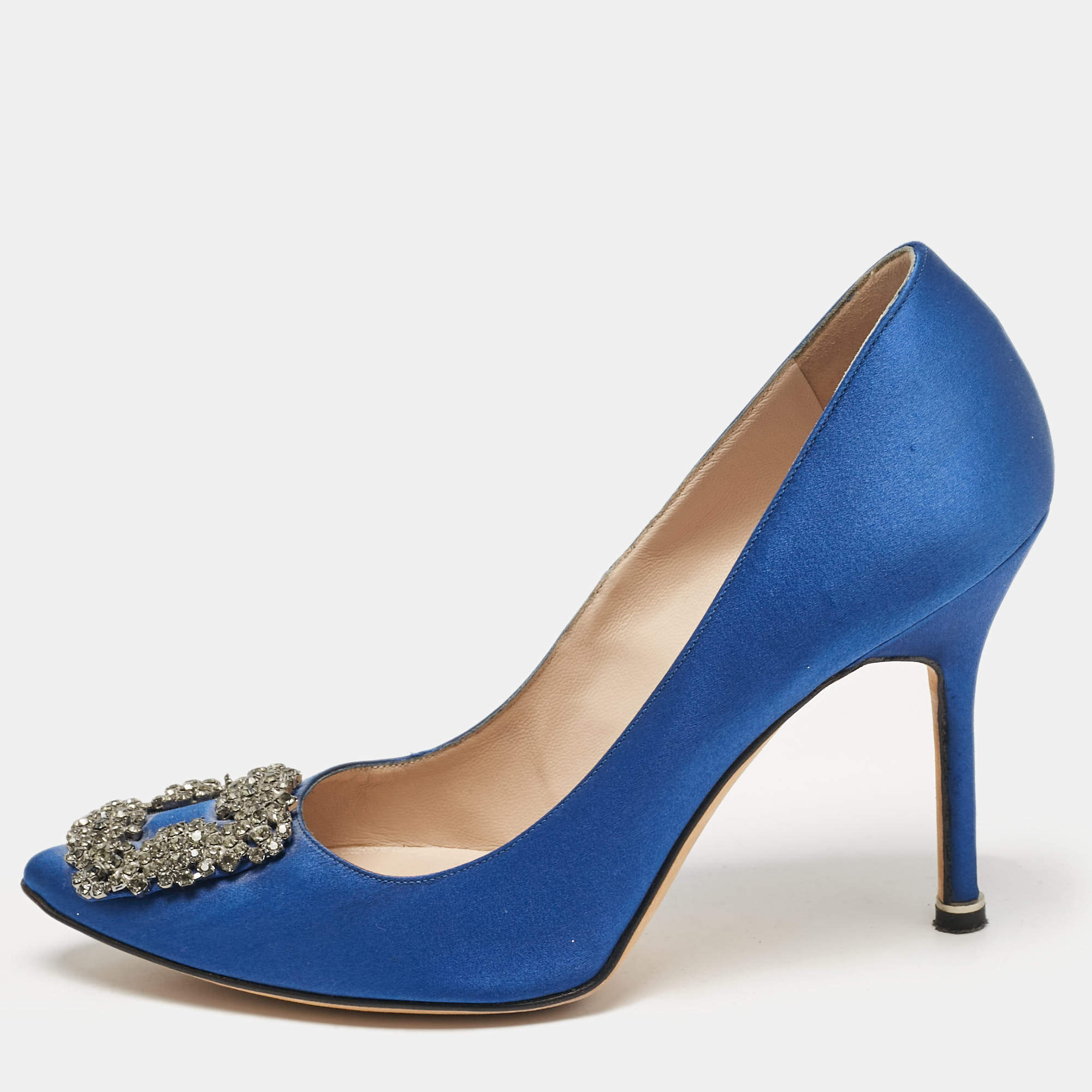 Manolo Blahnik Blue Satin Hangisi Pumps Size 37.5