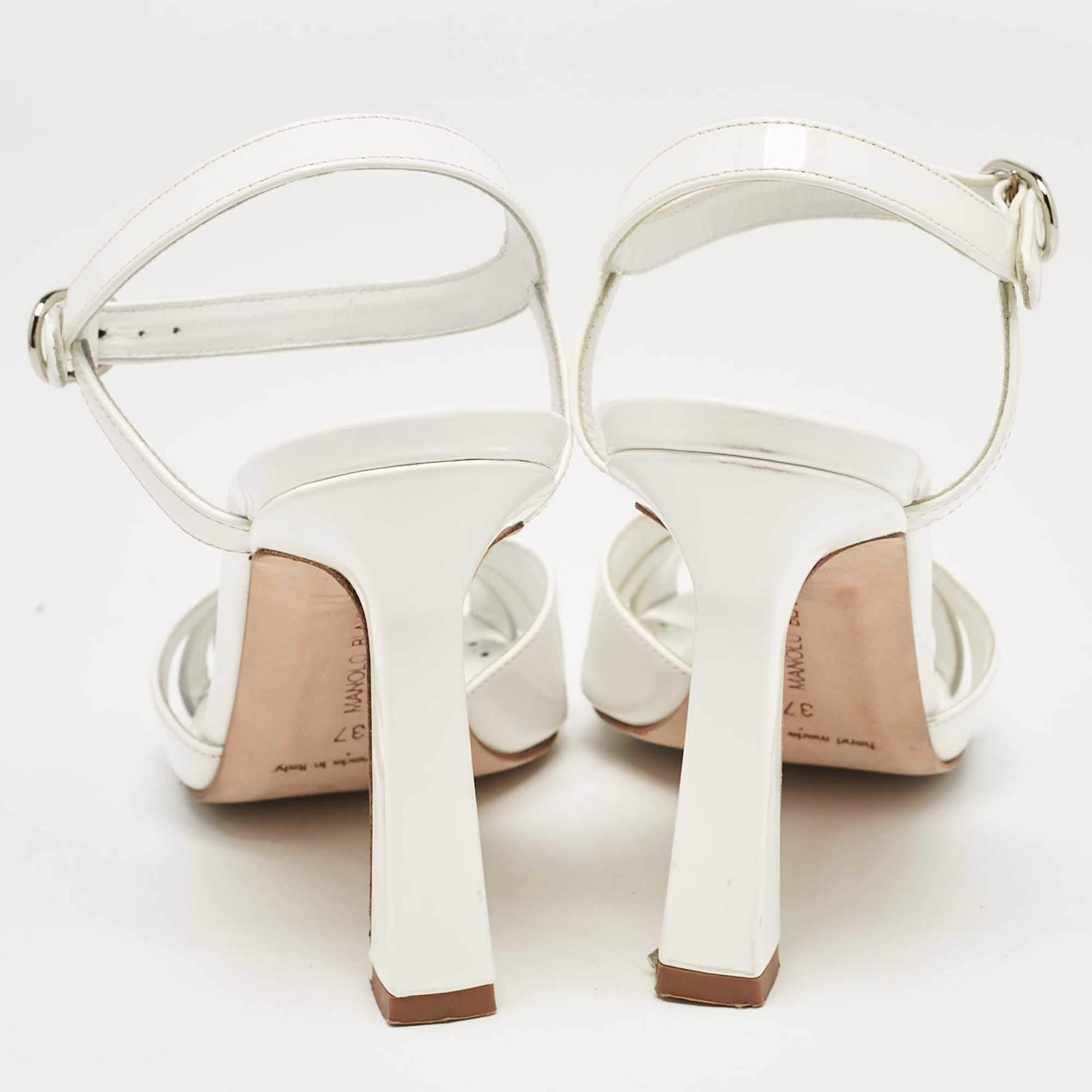 Manila cheapest Blahnik White Leather Jeweled Strappy Sandal Heel Size 37 1/2