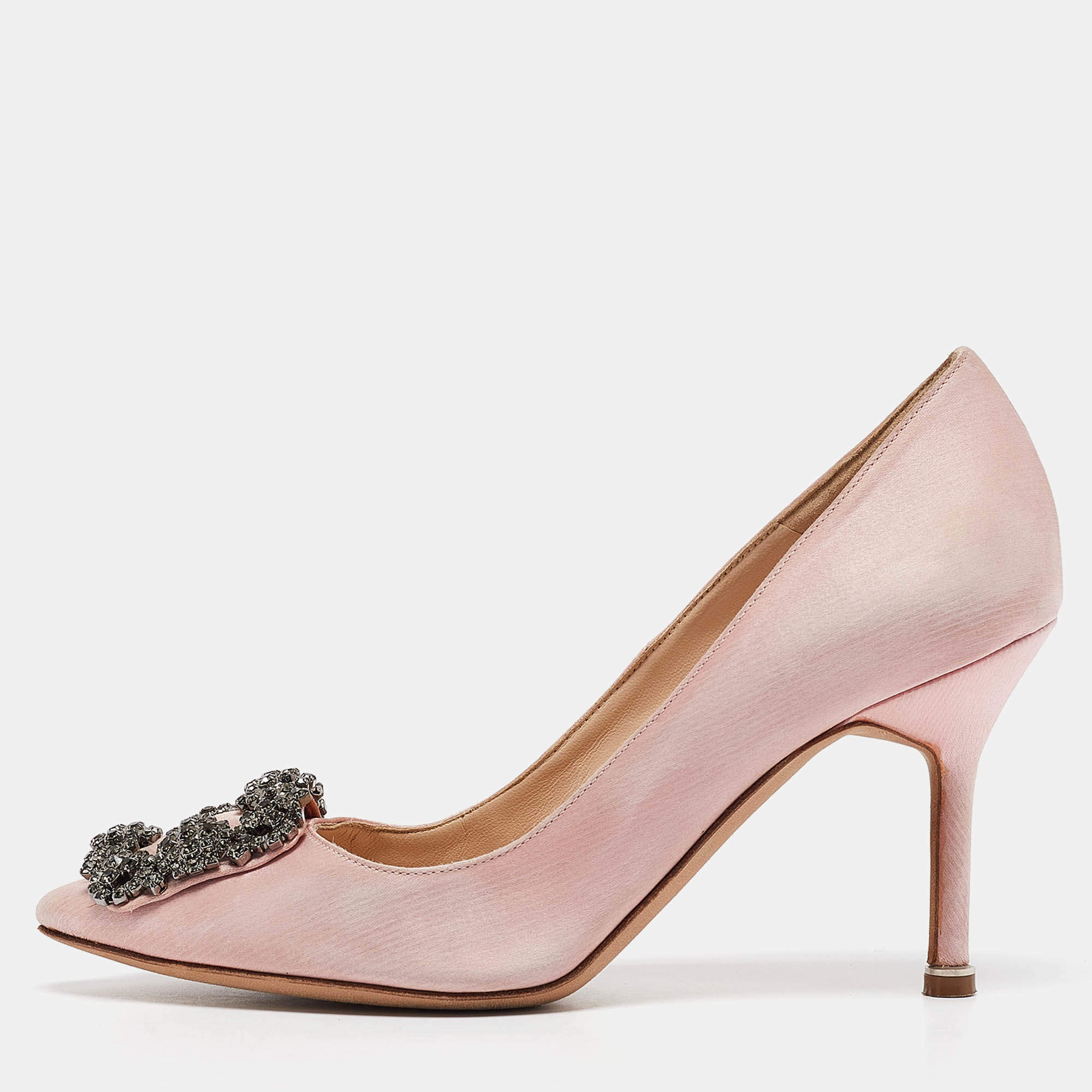 Pre Owned Manolo Blahnik Light Pink Satin Hangisi Pumps Size 35